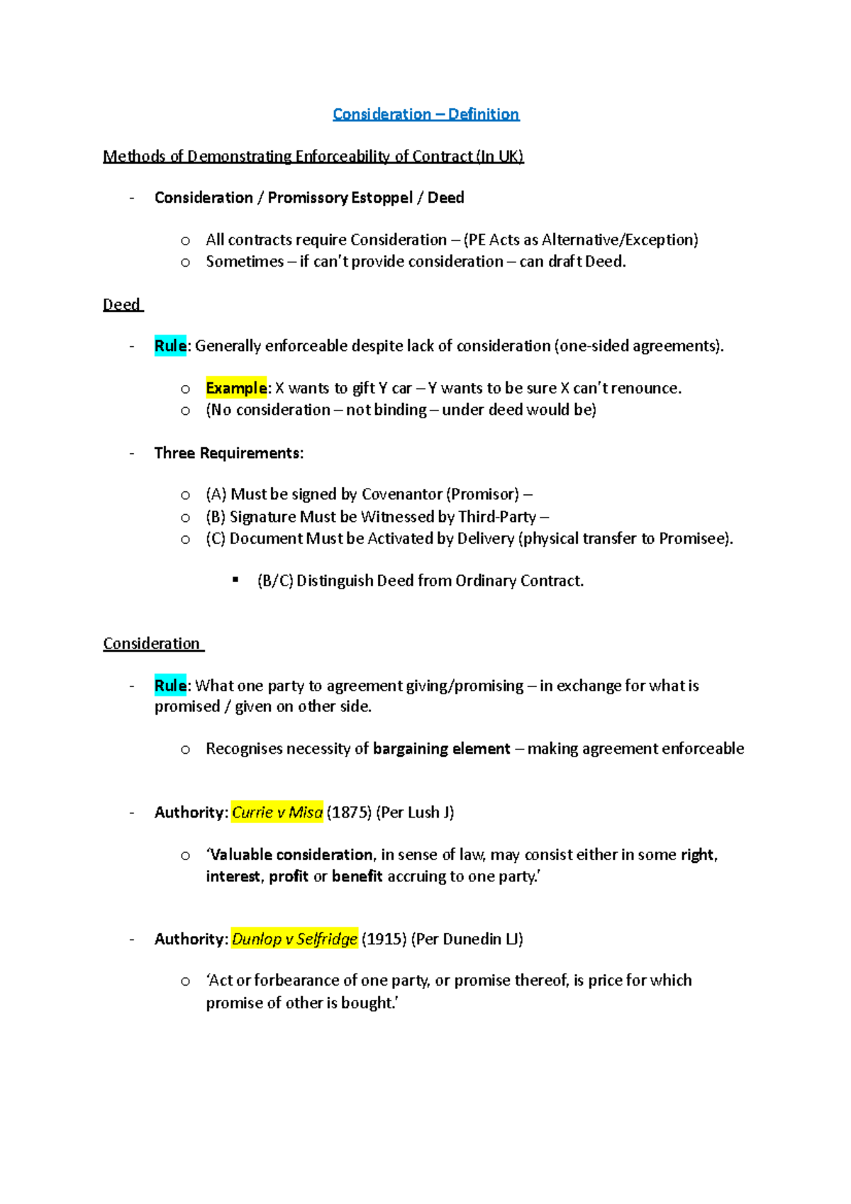 consideration in deed of assignment