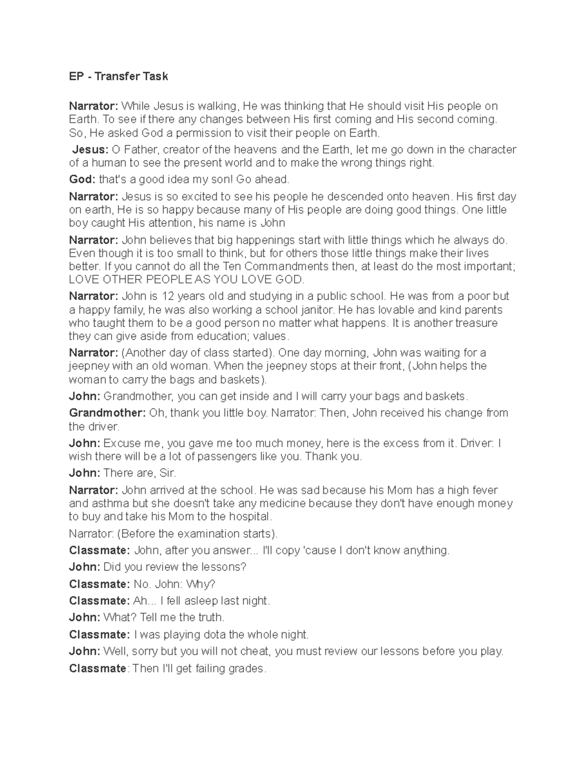 EP Script - Lecture notes 1 - EP - Transfer Task Narrator: While Jesus ...
