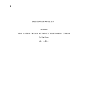 D182 Task 1 Reflective Practice - Developing a Reflective Practice ...