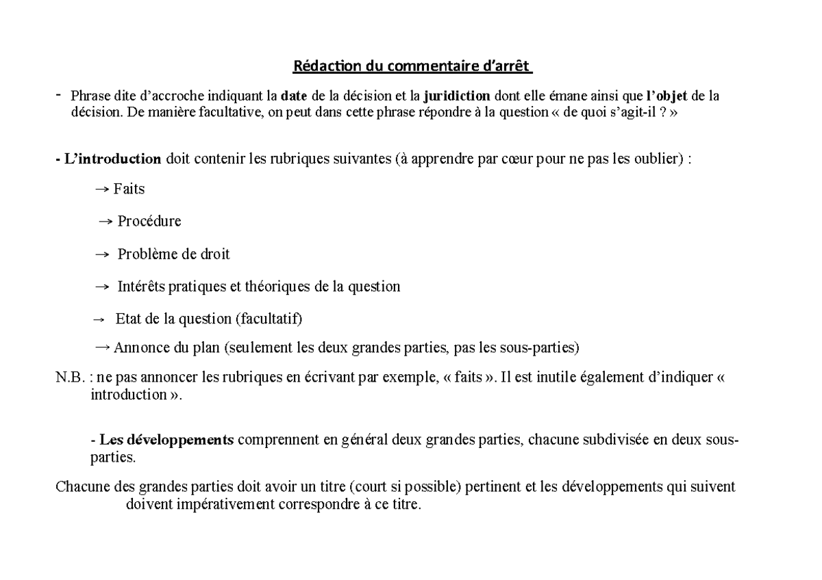 Méthode commentaire d'arrêt en droit civil - Rédac&on du commentaire d