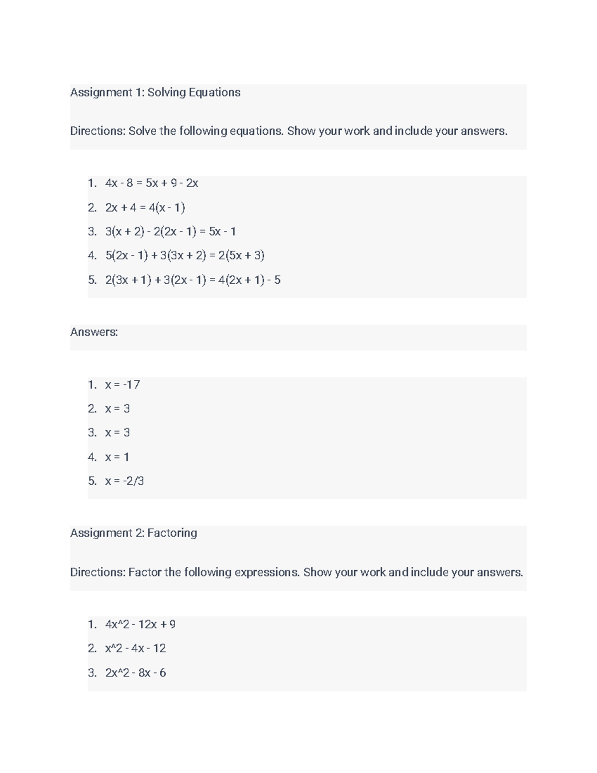 algebra 2 module 1 solving equations assignment answer key