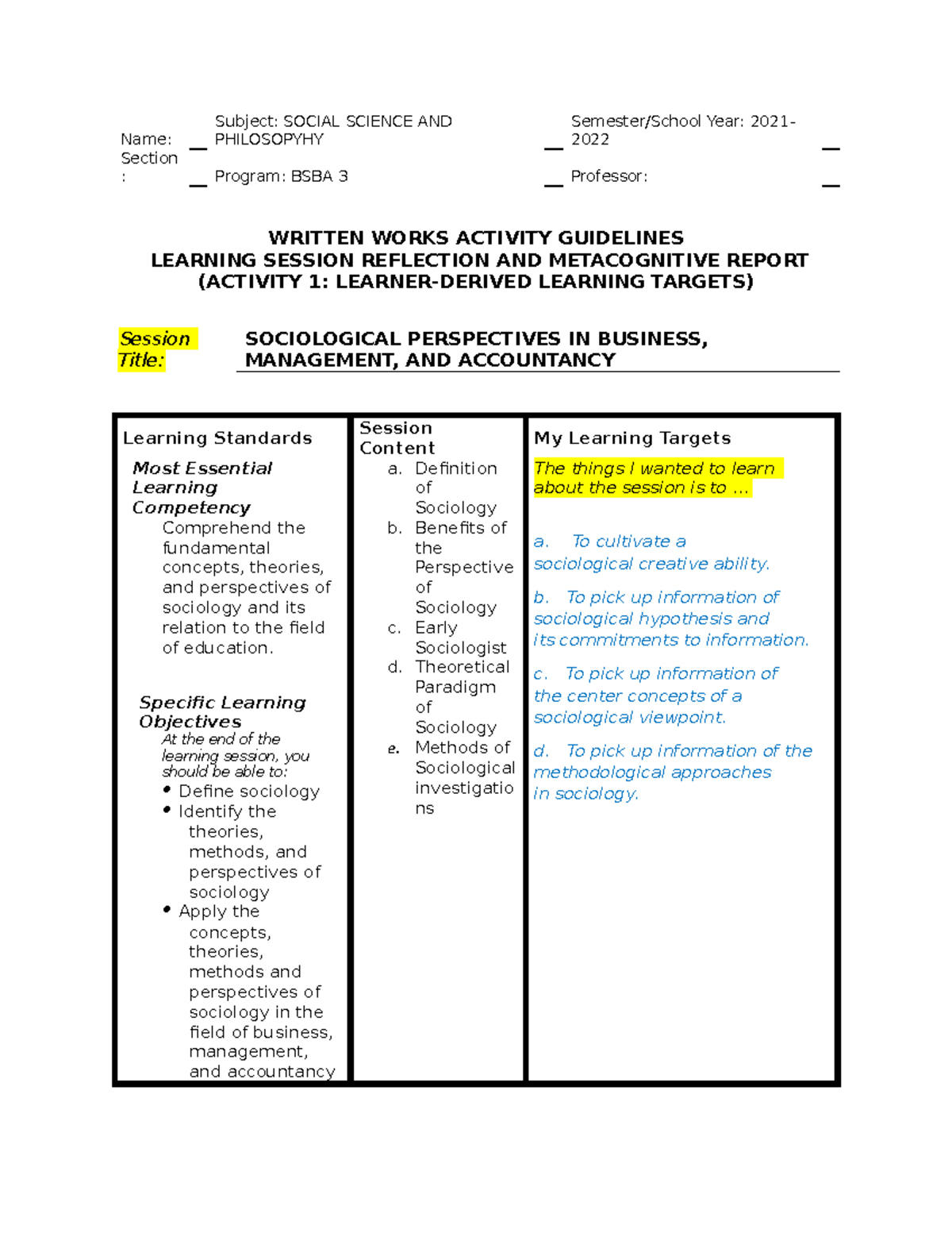 SOC SCI 1 - Soc Sci 1 - Name: Subject: SOCIAL SCIENCE AND PHILOSOPYHY ...