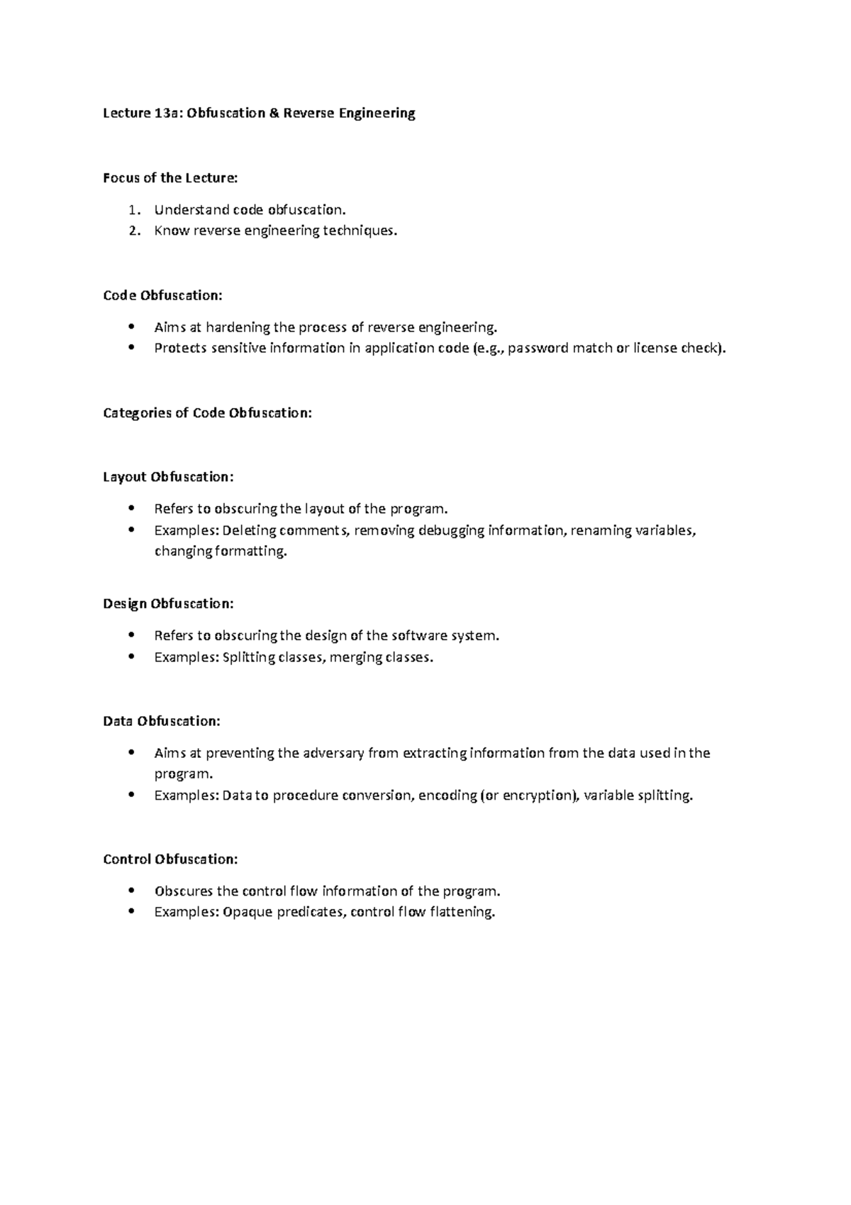 Lecture 13a Obfuscation & Reverse Engineering - Lecture 13a ...