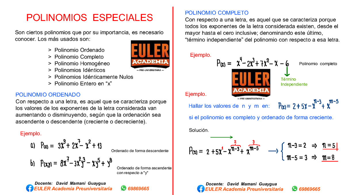 9. Polinomios Especiales - POLINOMIO ORDENADO Con Respecto A Una Letra ...