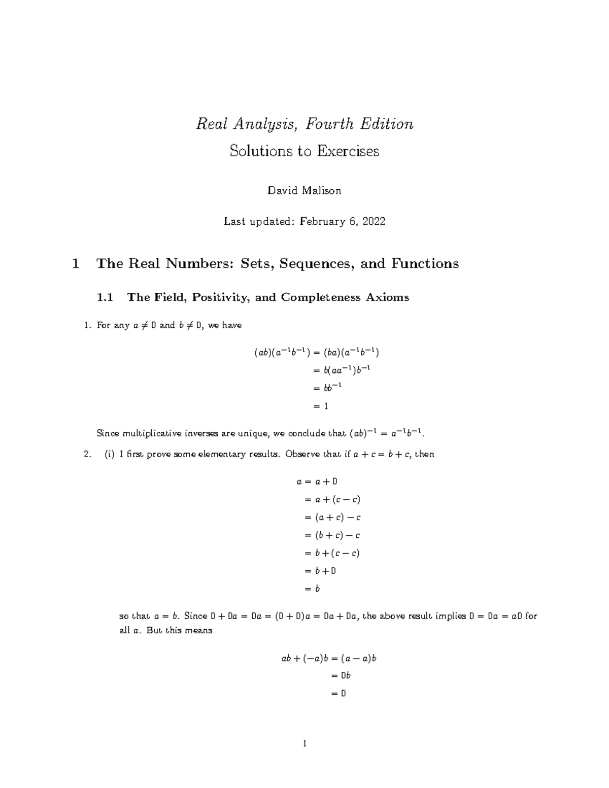 Real Analysis Solutions - Real Analysis, Fourth Edition Solutions To ...