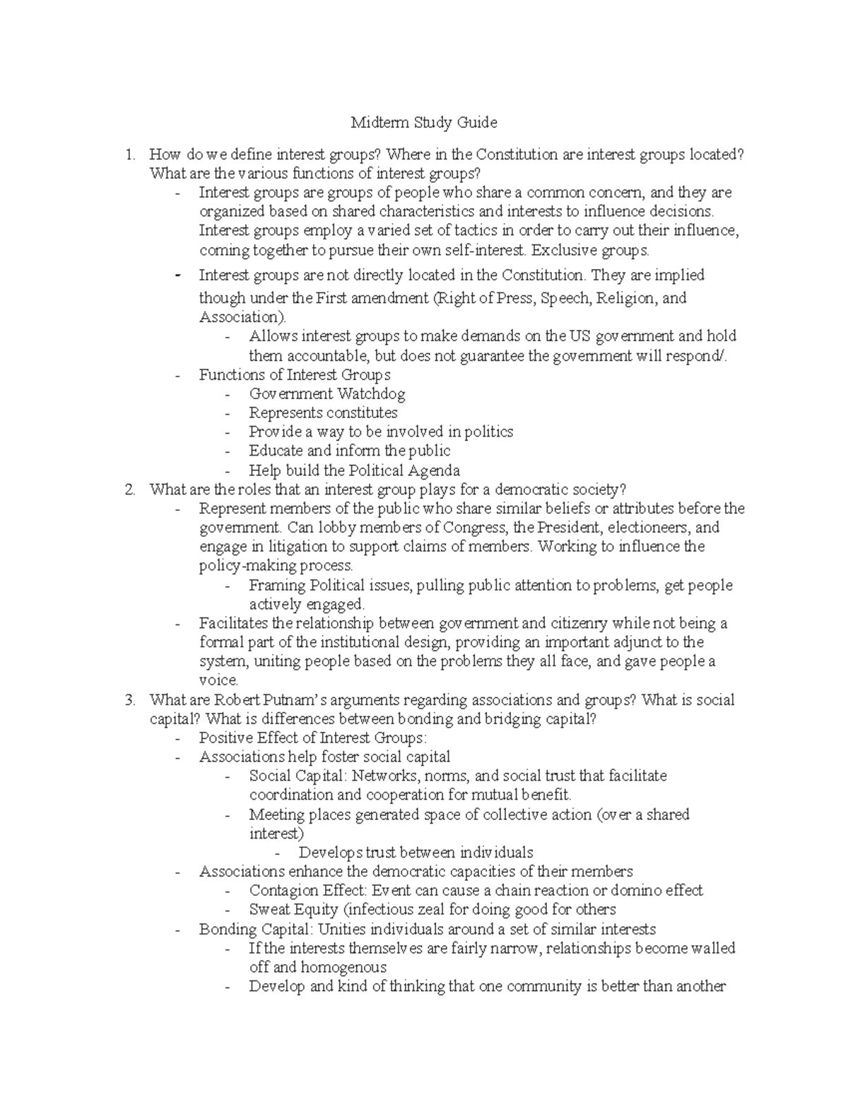 POL 357 Midterm - Midterm Study Guide How do we define interest groups ...