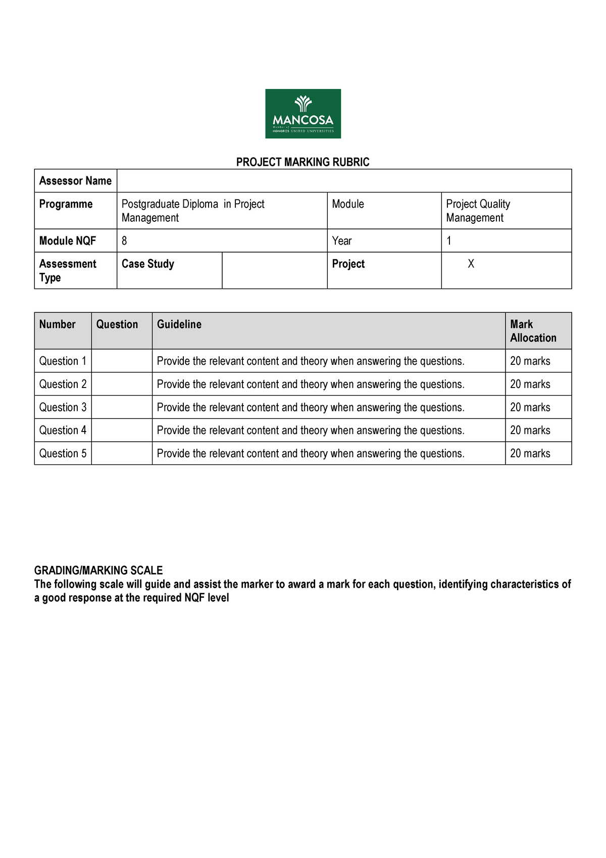 Rubric PROJ Jan23 Pgdpm PQM8 Final 20230528100257 - PROJECT MARKING ...