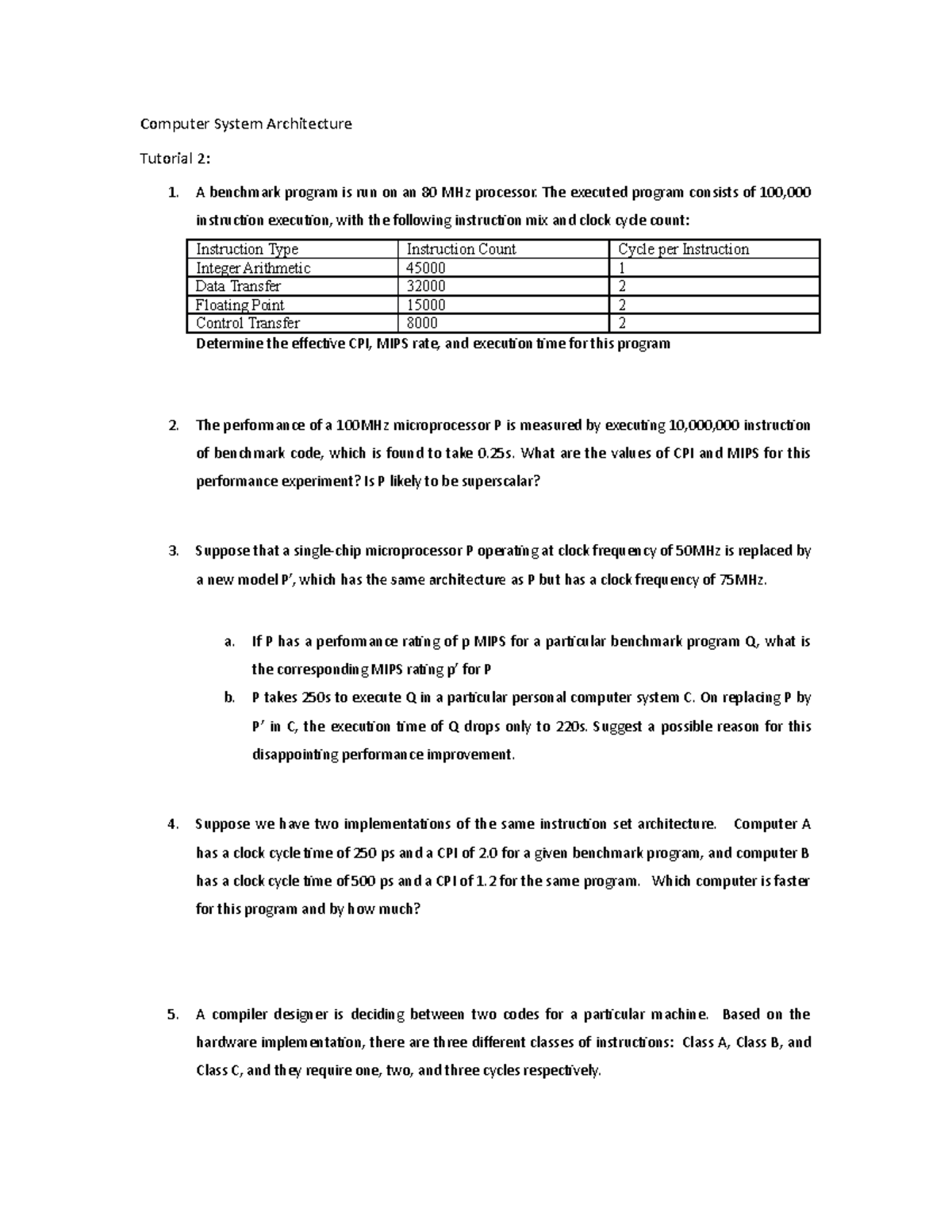 tutorial-2-performance-computer-system-architecture-tutorial-2-1-a