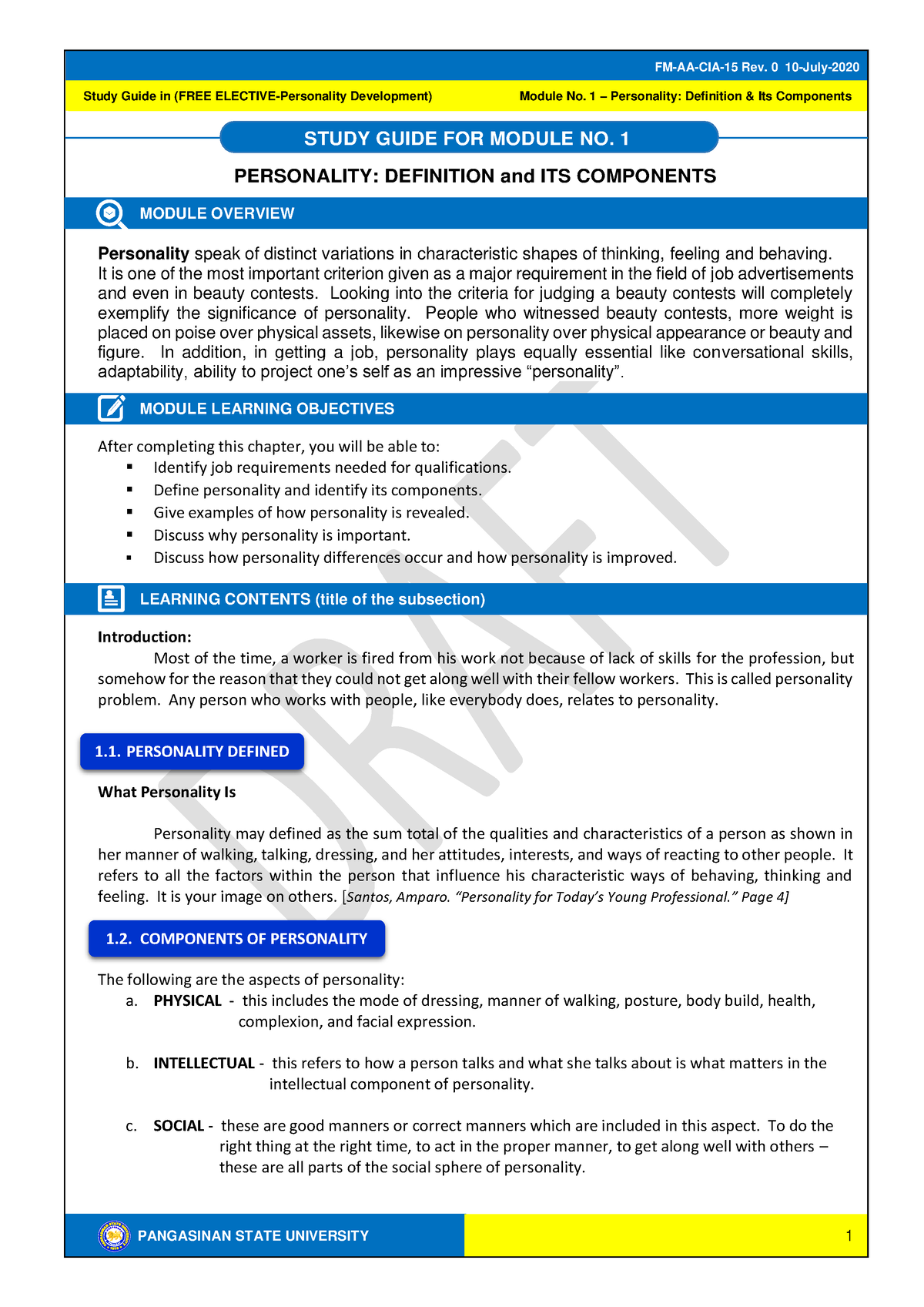 FREE ELEC Study Guide Module 1 - PANGASINAN STATE UNIVERSITY Study ...