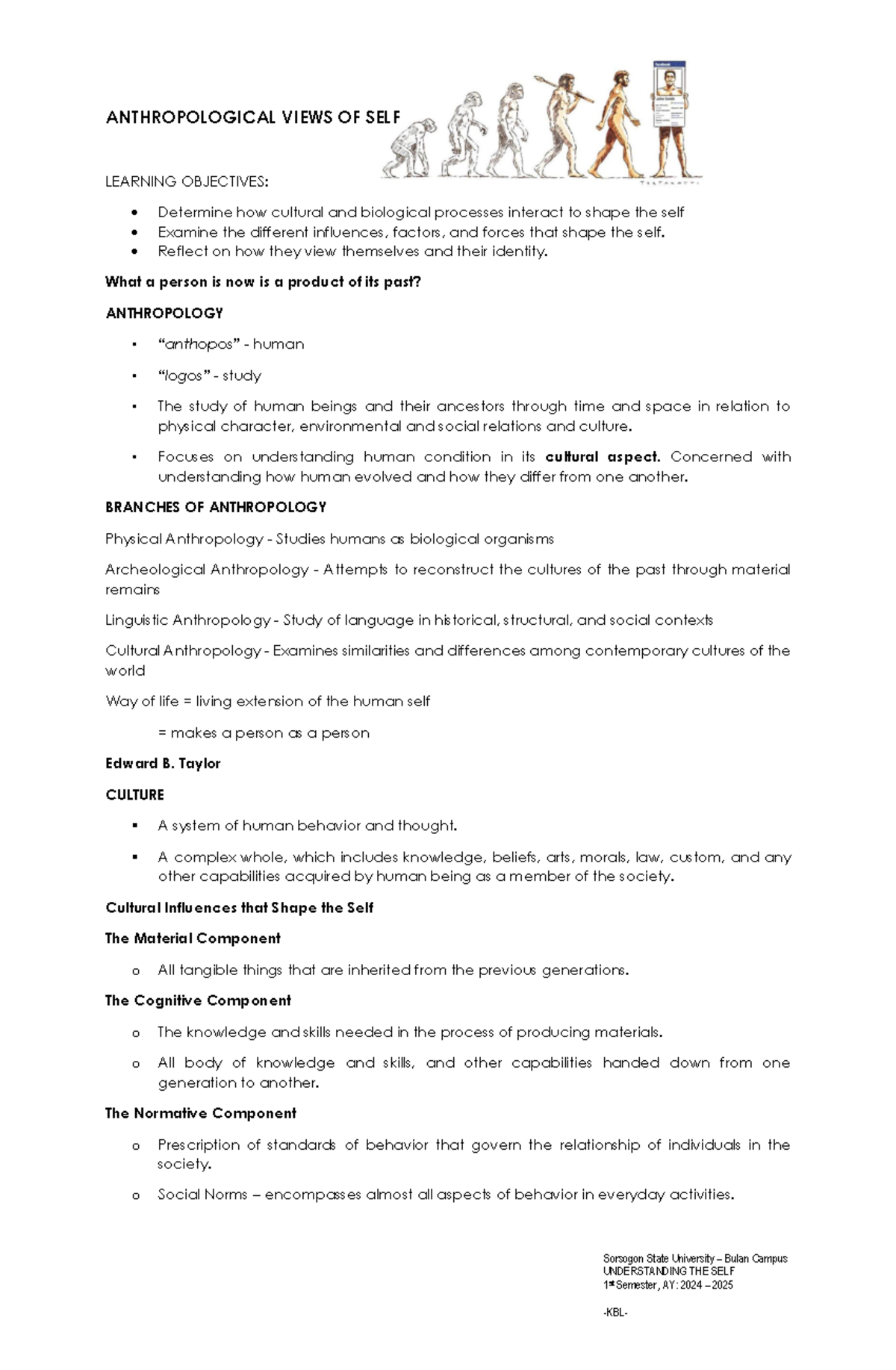 Anthropological Views of Self 2024 - Sorsogon State University – Bulan ...