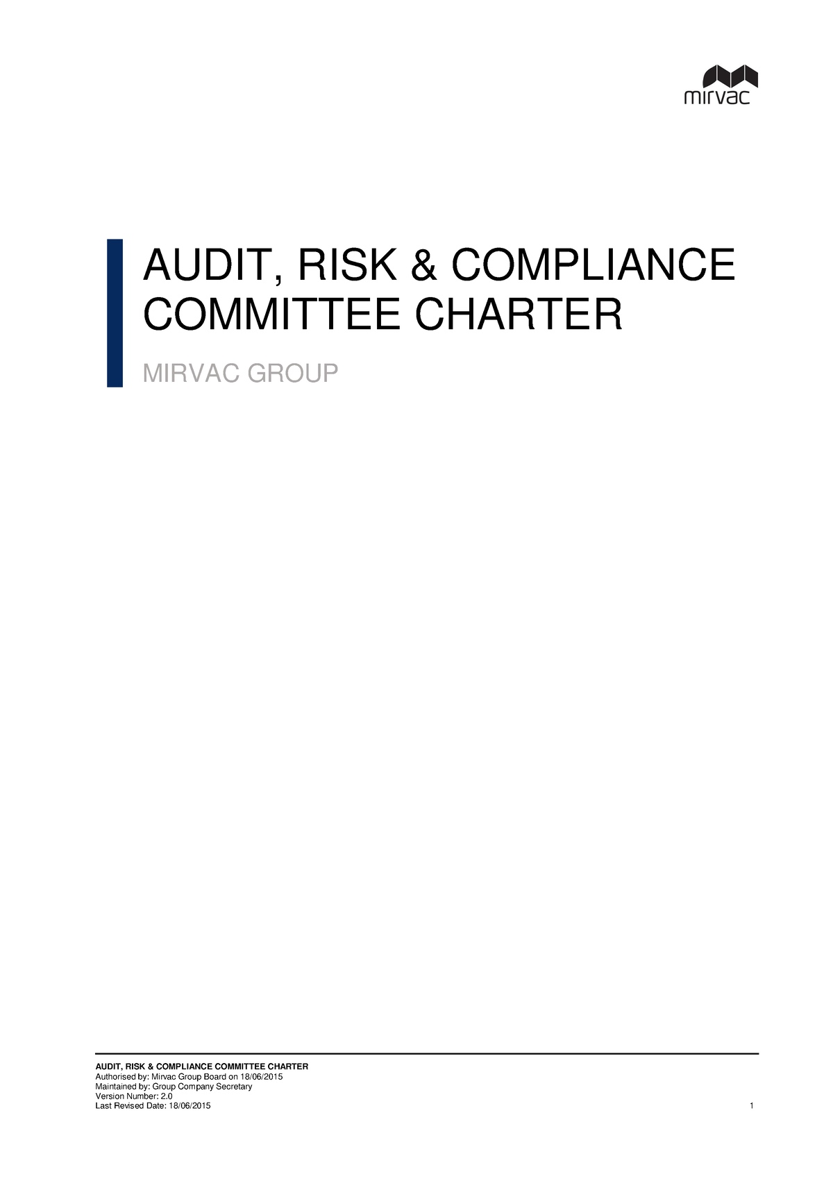 Arcccharter 18Jun15 Detail about Mirvac. AUDIT, RISK & COMPLIANCE