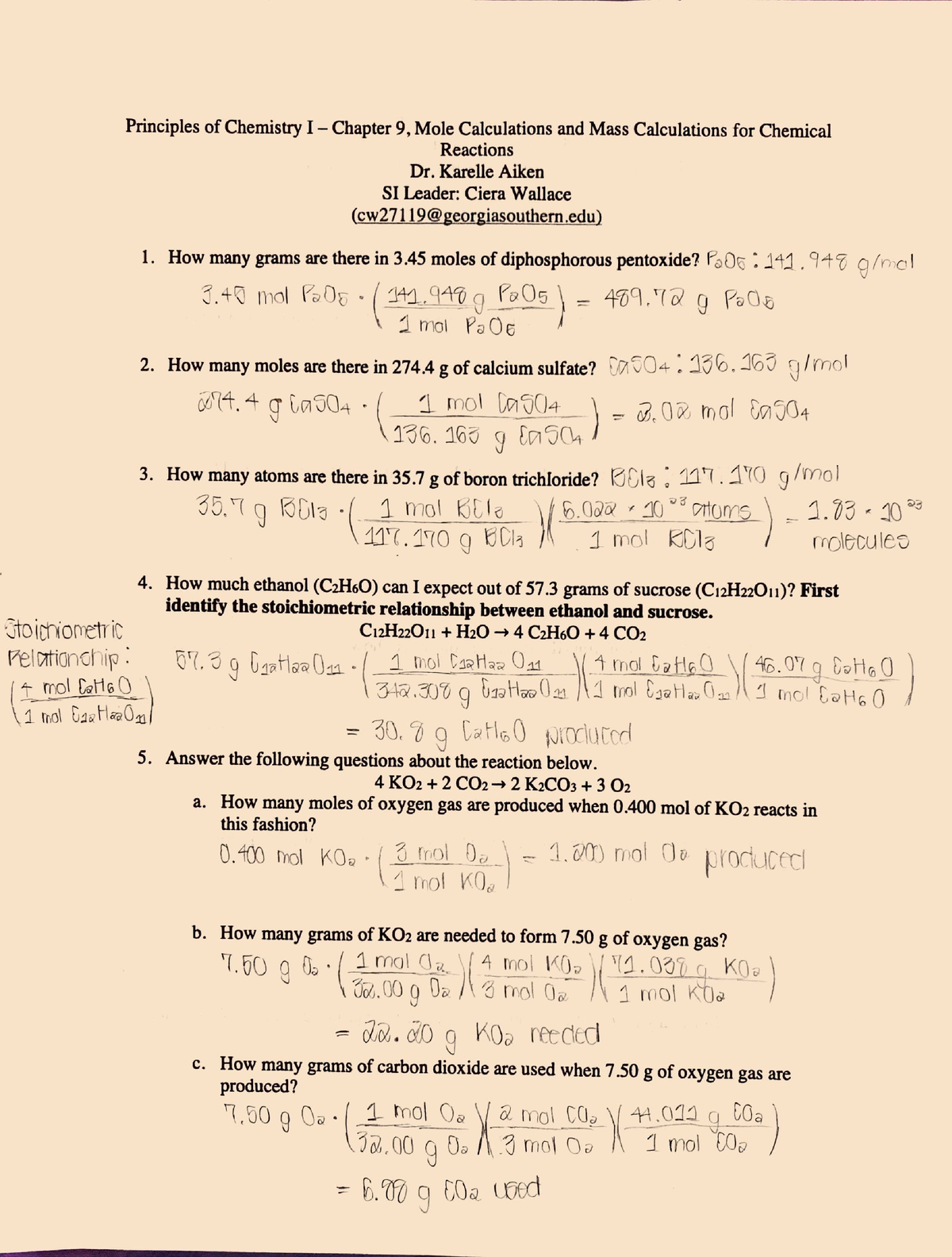 Ch.9 Mole Calculations And Mass Calculations For Chemical Reactions ...