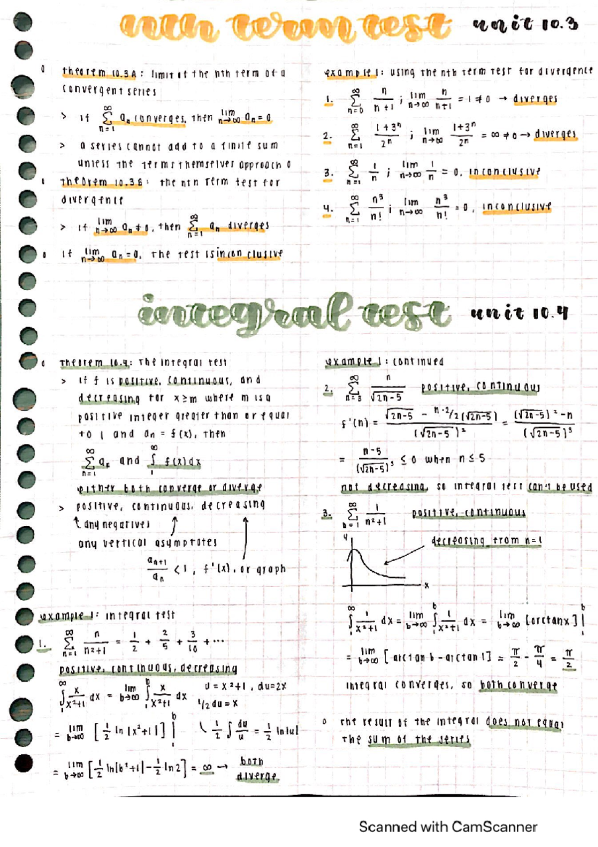 nth term and integral test - CALC12 - Studocu