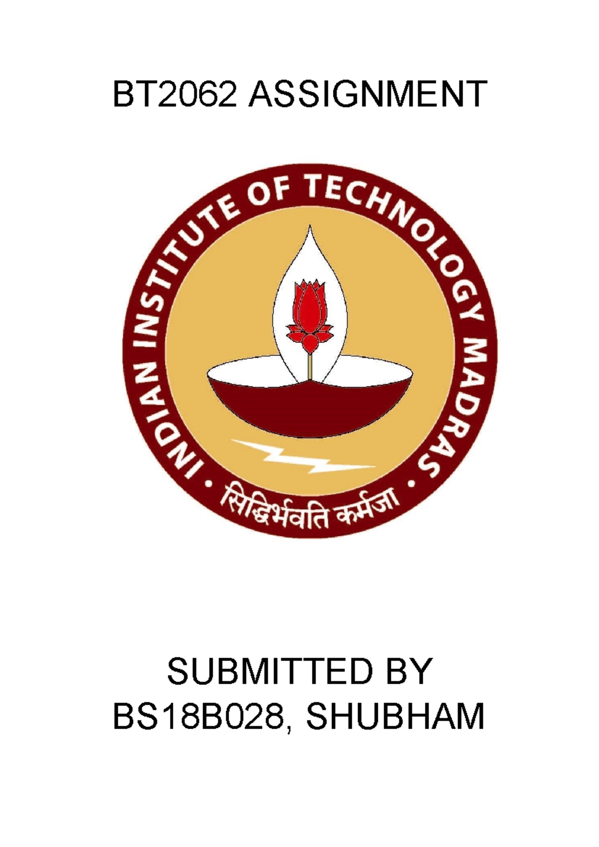 ATBT endsem - BT2062 ASSIGNMENT SUBMITTED BY BS18B028, SHUBHAM Vectors ...