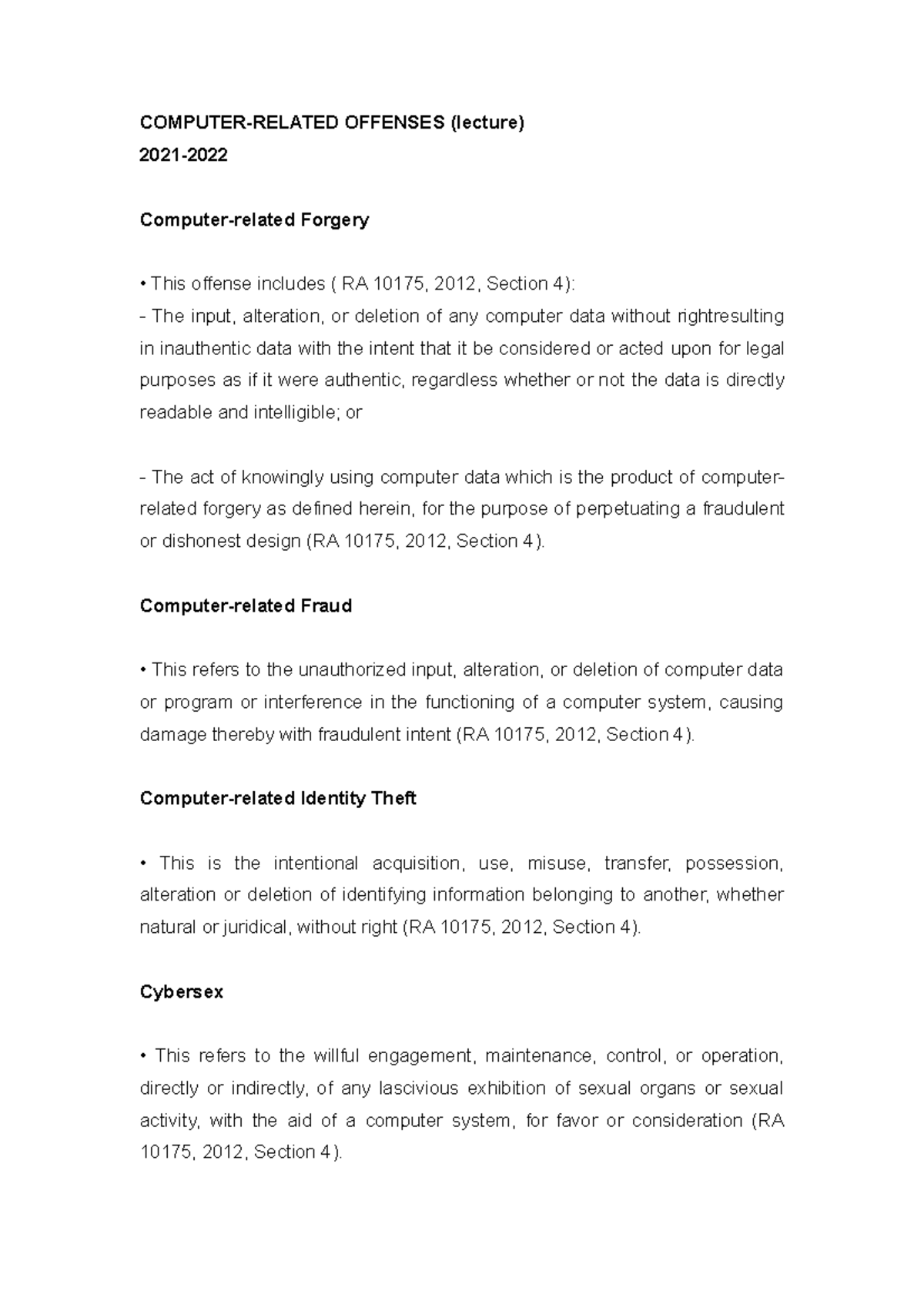 Computer Related Offenses (lecture) COMPUTERRELATED OFFENSES