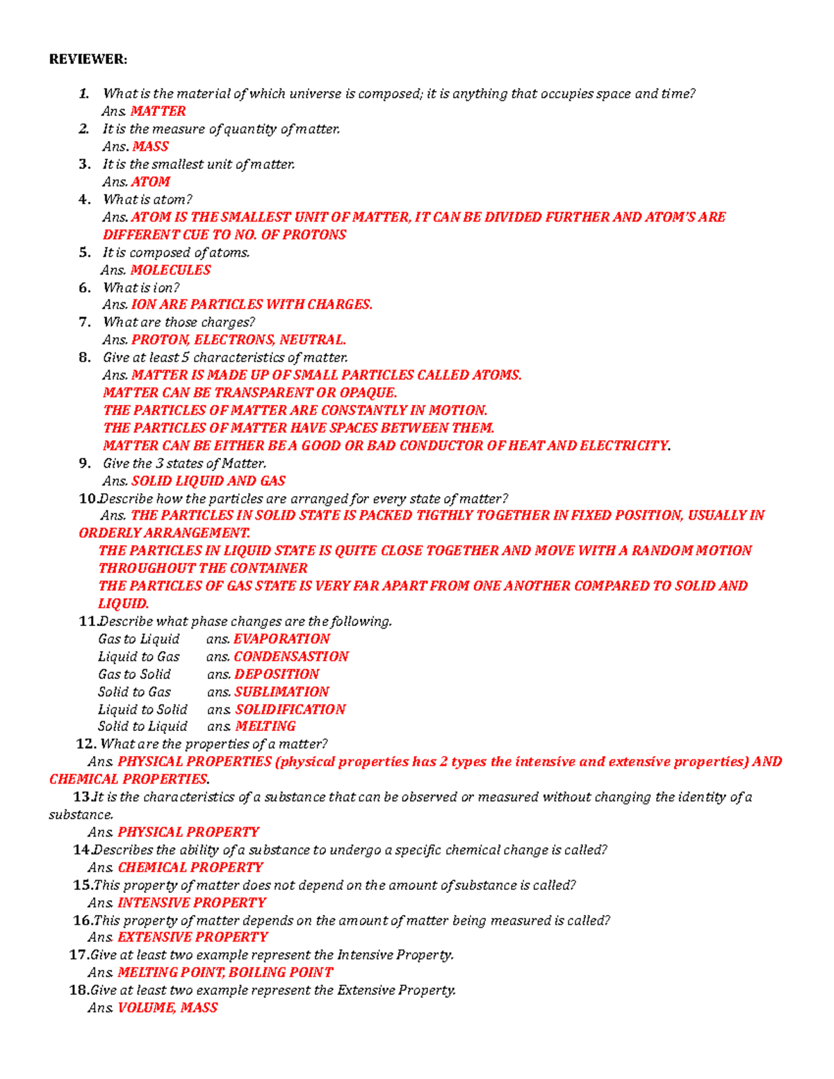 Reviewer - REVIEWER: What is the material of which universe is composed ...