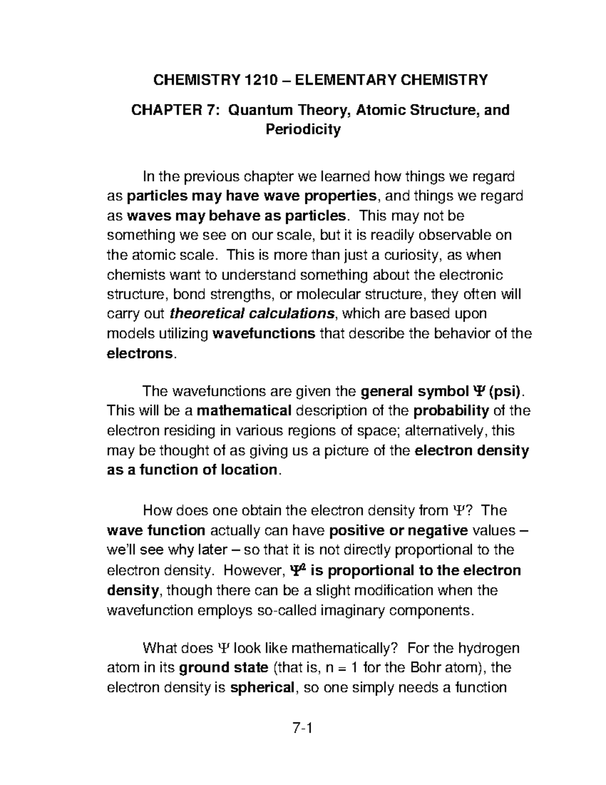 Chemistry 1210 Chapter 7 2018 - CHEMISTRY 1210 ELEMENTARY CHEMISTRY ...