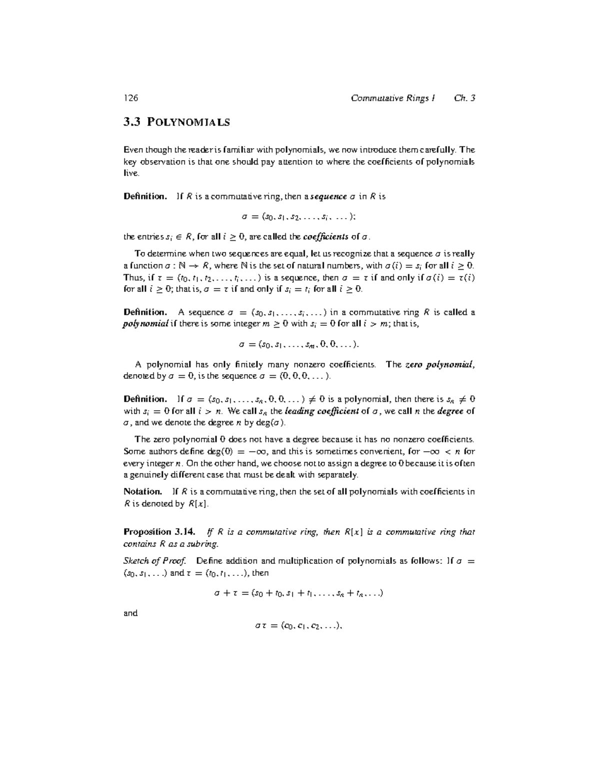 Basic Algebra 101 - 126 Commutative Rings I Ch. 3 3 POLYNOMIALS Even ...