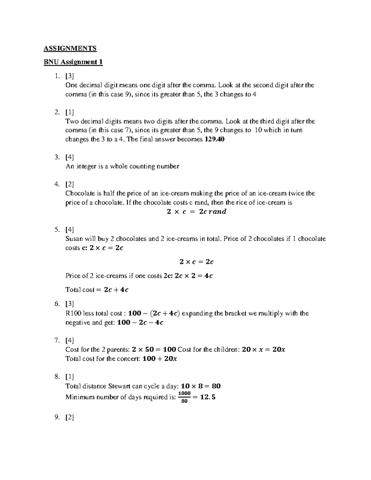 BNU1501 Assignments - basic numeracy 1 - ASSIGNMENTS BNU Assignment 1 ...