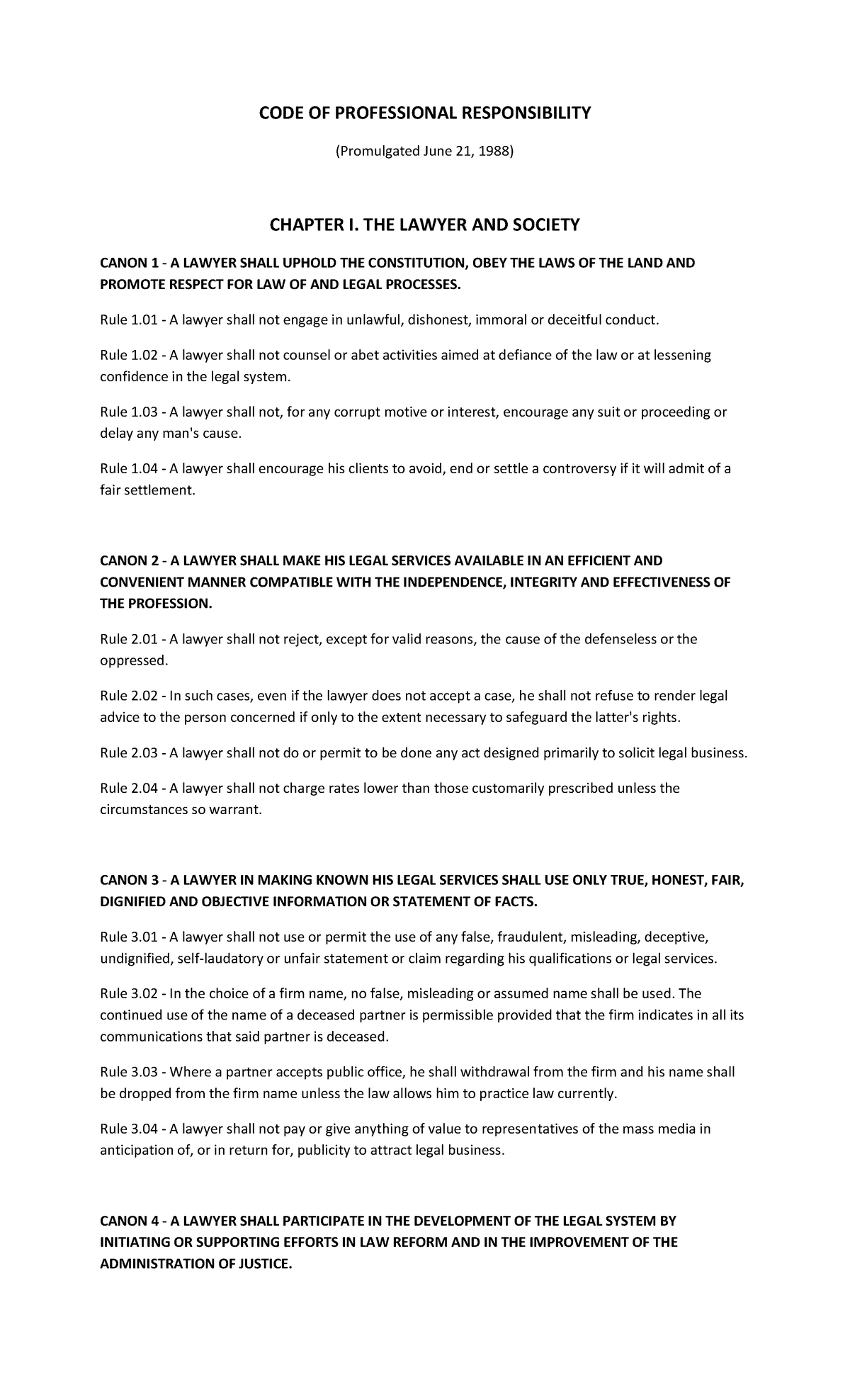 CODE OF Professional Responsibility CODE OF PROFESSIONAL