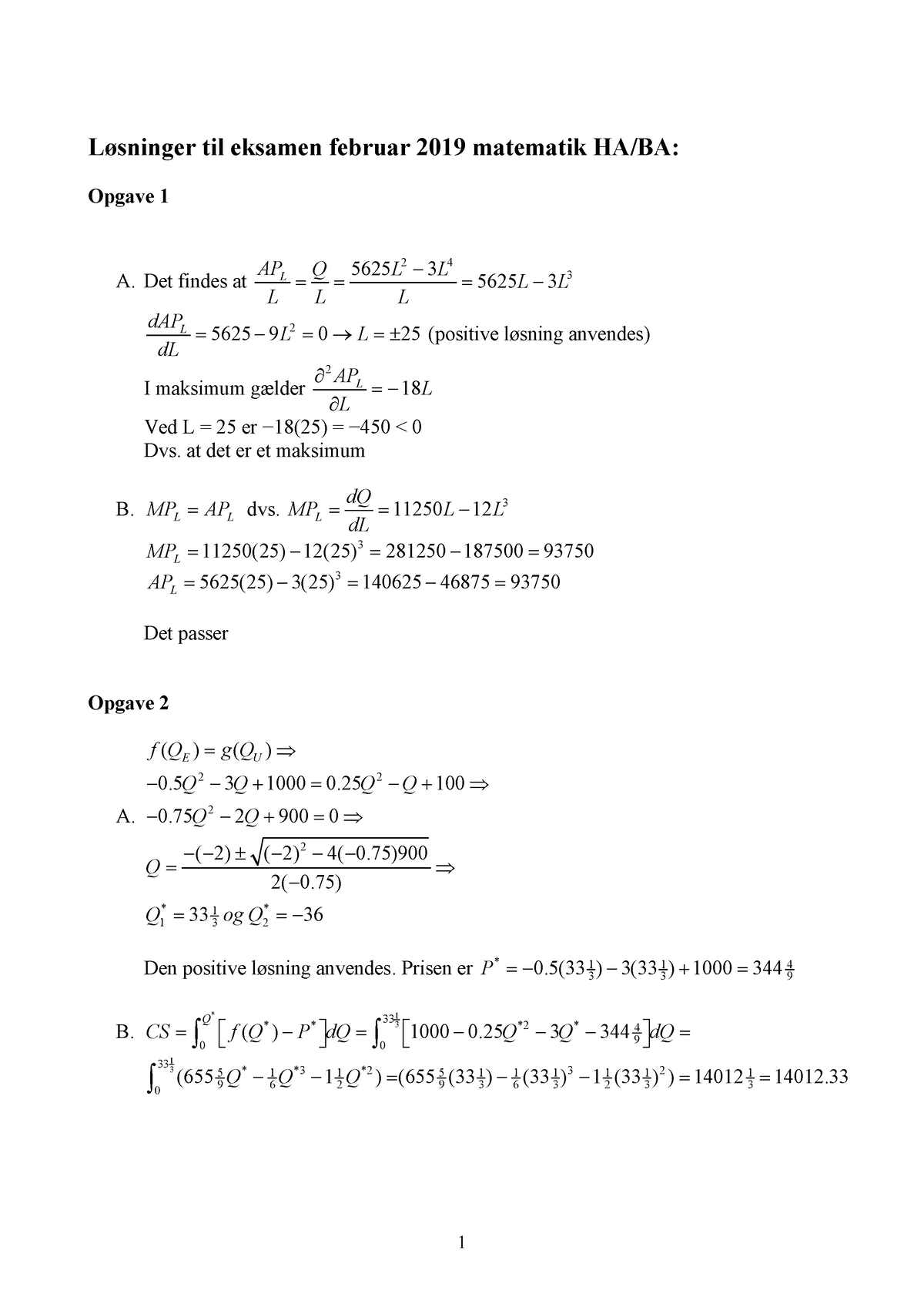 MAT Feb 2019 - Svar - Løsninger Til Eksamen Februar 2019 Matematik HA ...