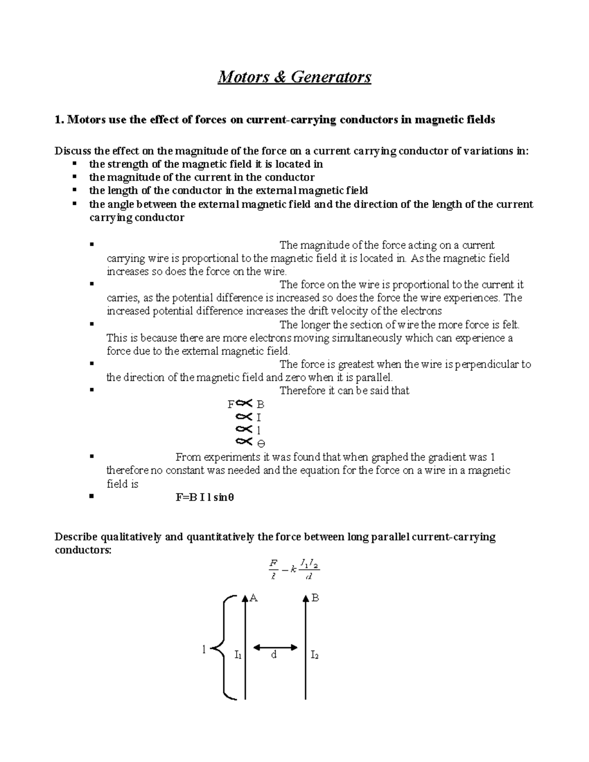 [Physics] Notes Motors 3 Motors & Generators 1. Motors use the effect