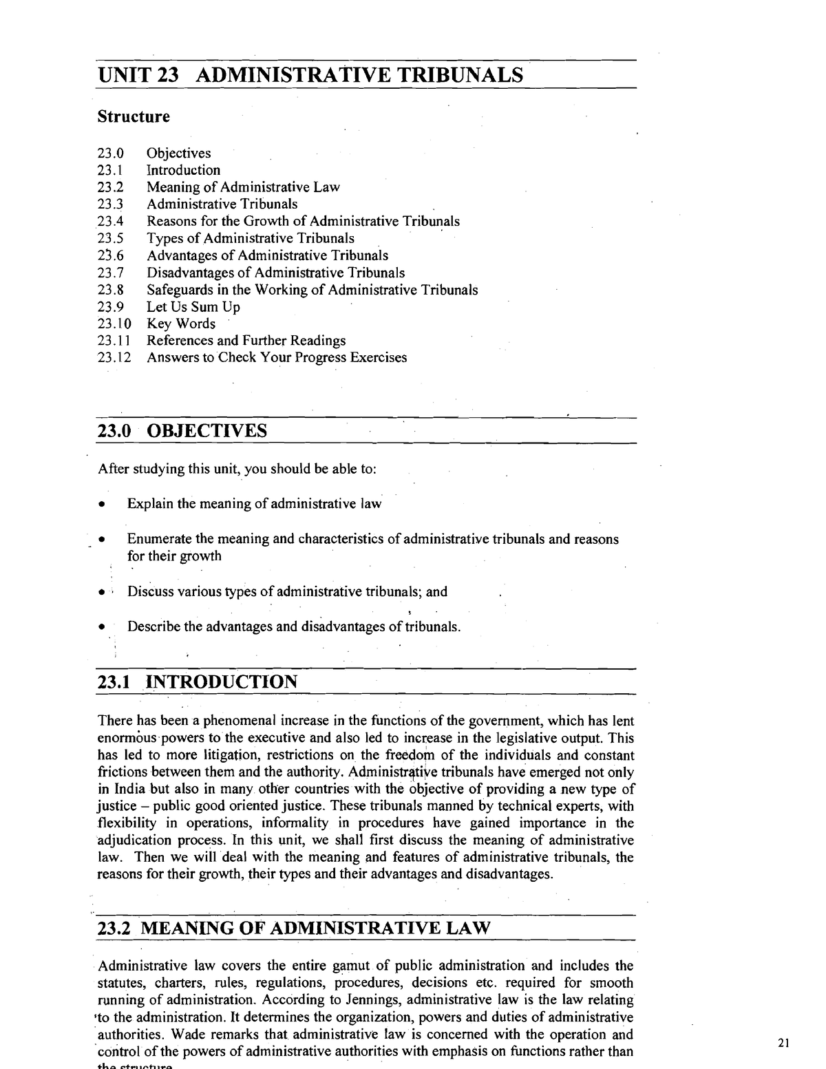 Admin Tribunals - UNIT 23 ADMINISTRATIVE TRIBUNALS Structure Objectives ...