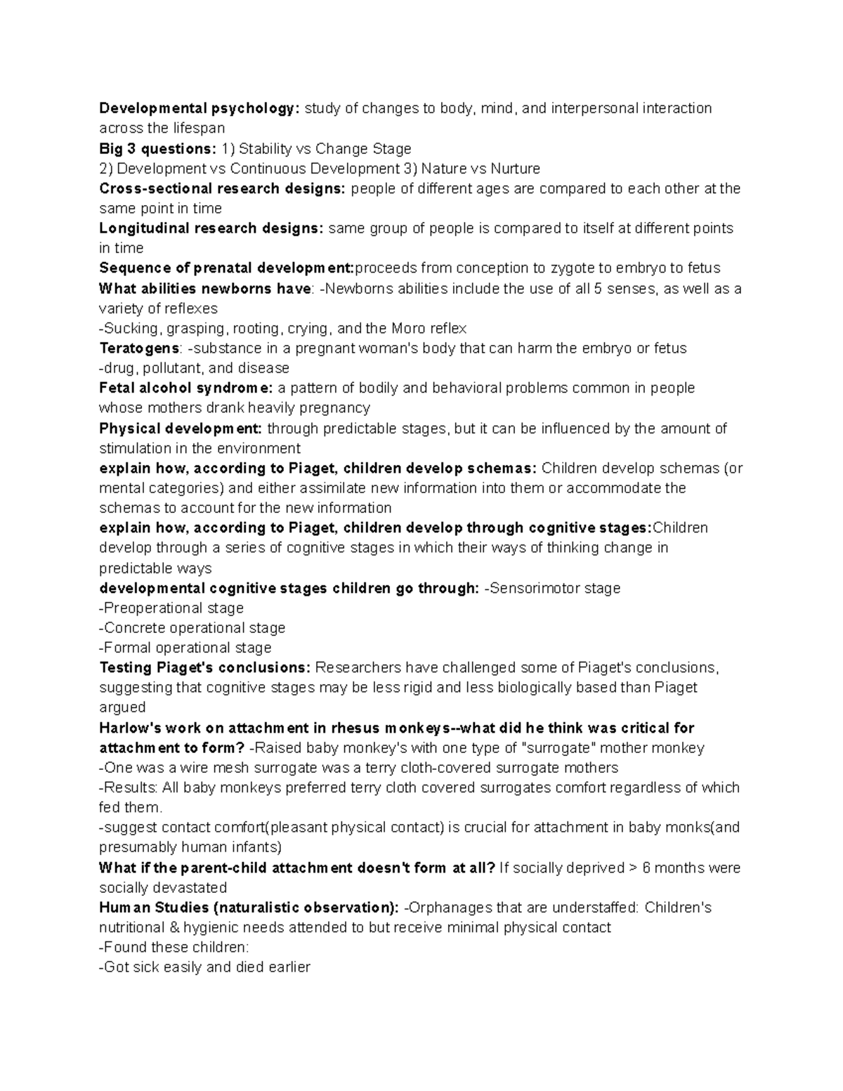 PSY101 Test 3 - Professor Cavanaugh Toft - Developmental psychology ...
