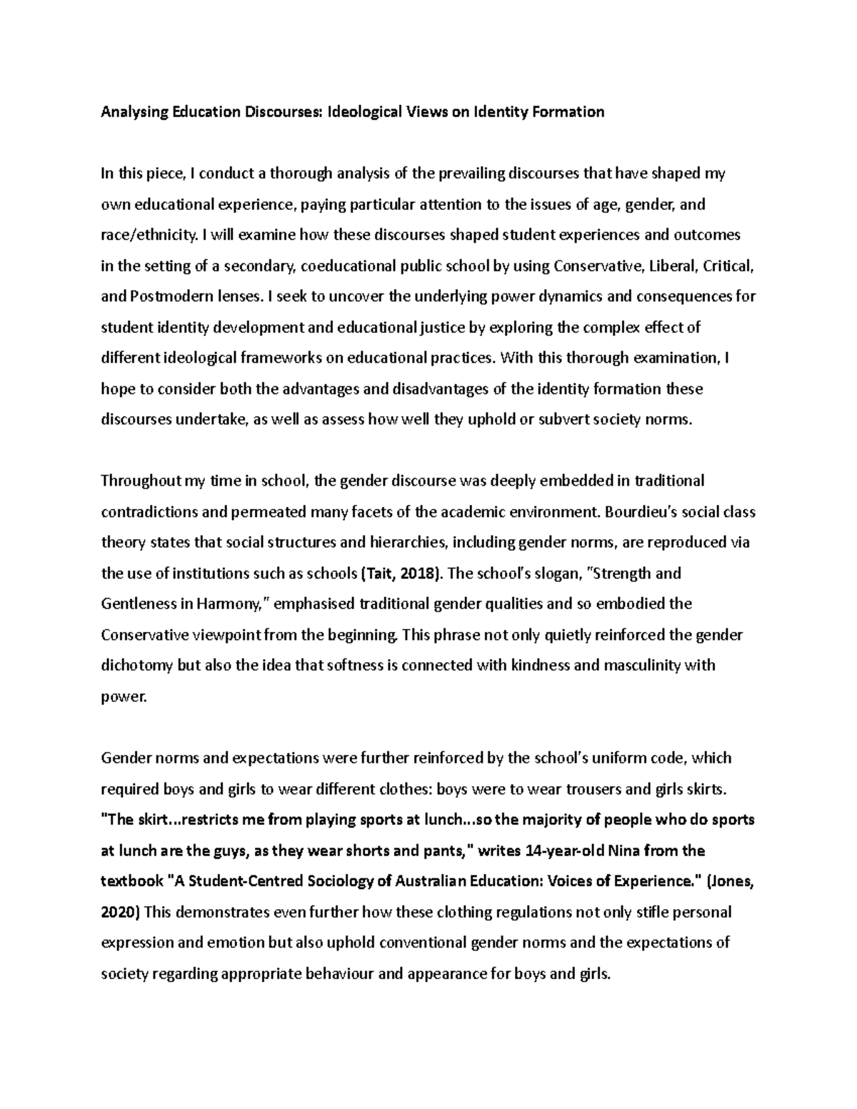 EDST 1000 Essay - Analysing Education Discourses: Ideological Views on ...