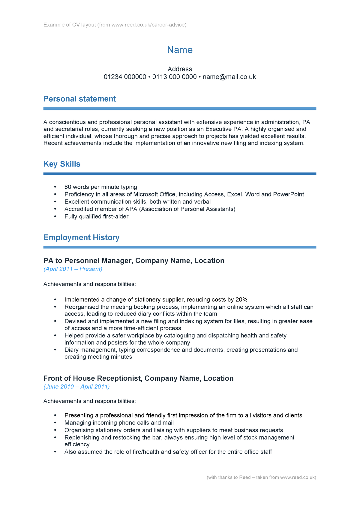 3.5 Example CV - tutorial notes frm seminar 2012-2014 - Example of CV ...