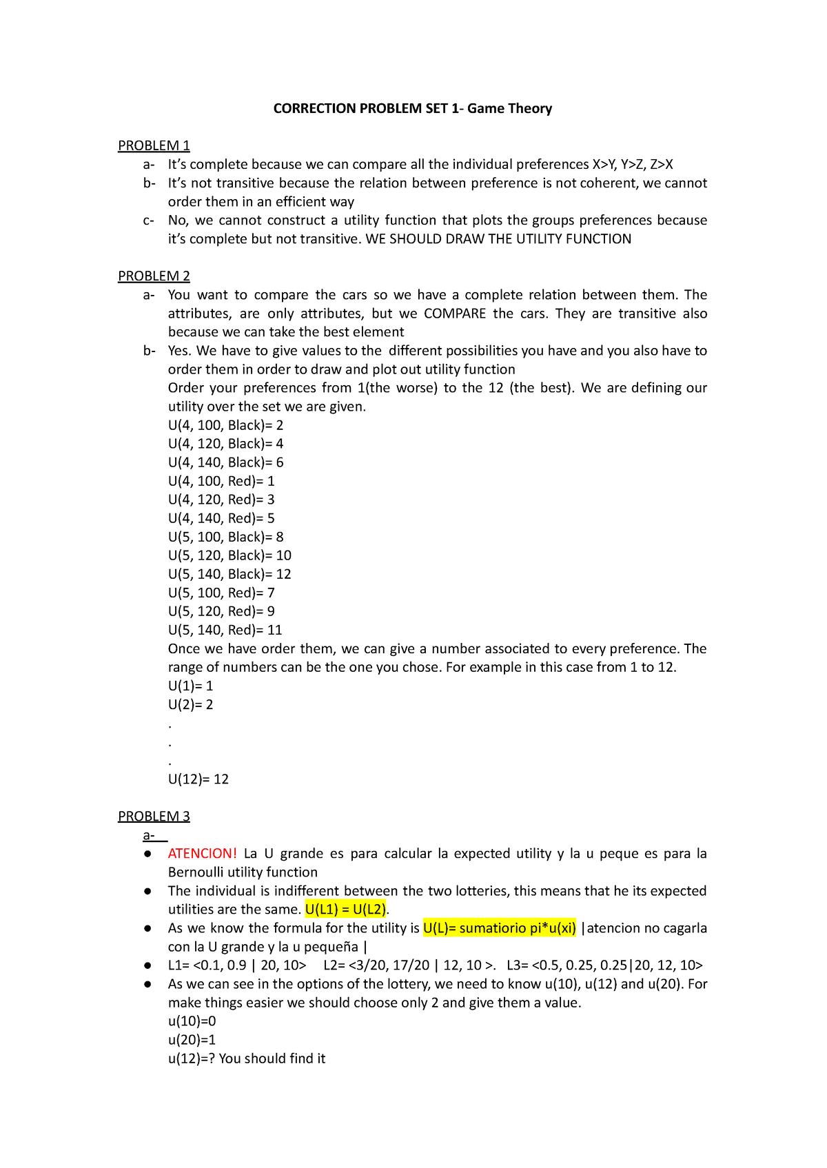 Problem Set 1 - Seminar Of Introduction To Economics - CORRECTION ...