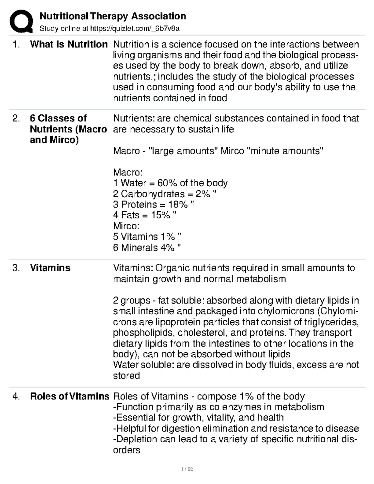 Nutritional Therapy Association Study online at quizlet/_6b7v8a What
