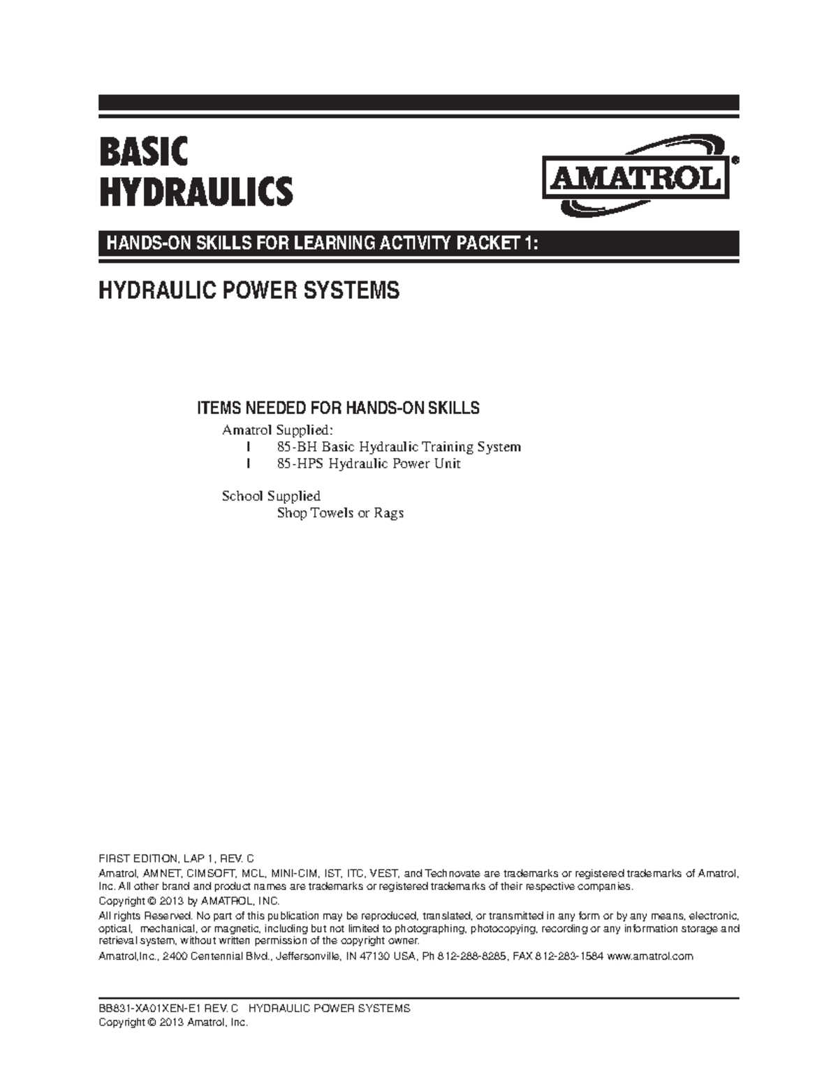 LAP1 Hydraulic Power Systems BB831XA01XENE1 REV. C HYDRAULIC POWER SYSTEMS BASIC