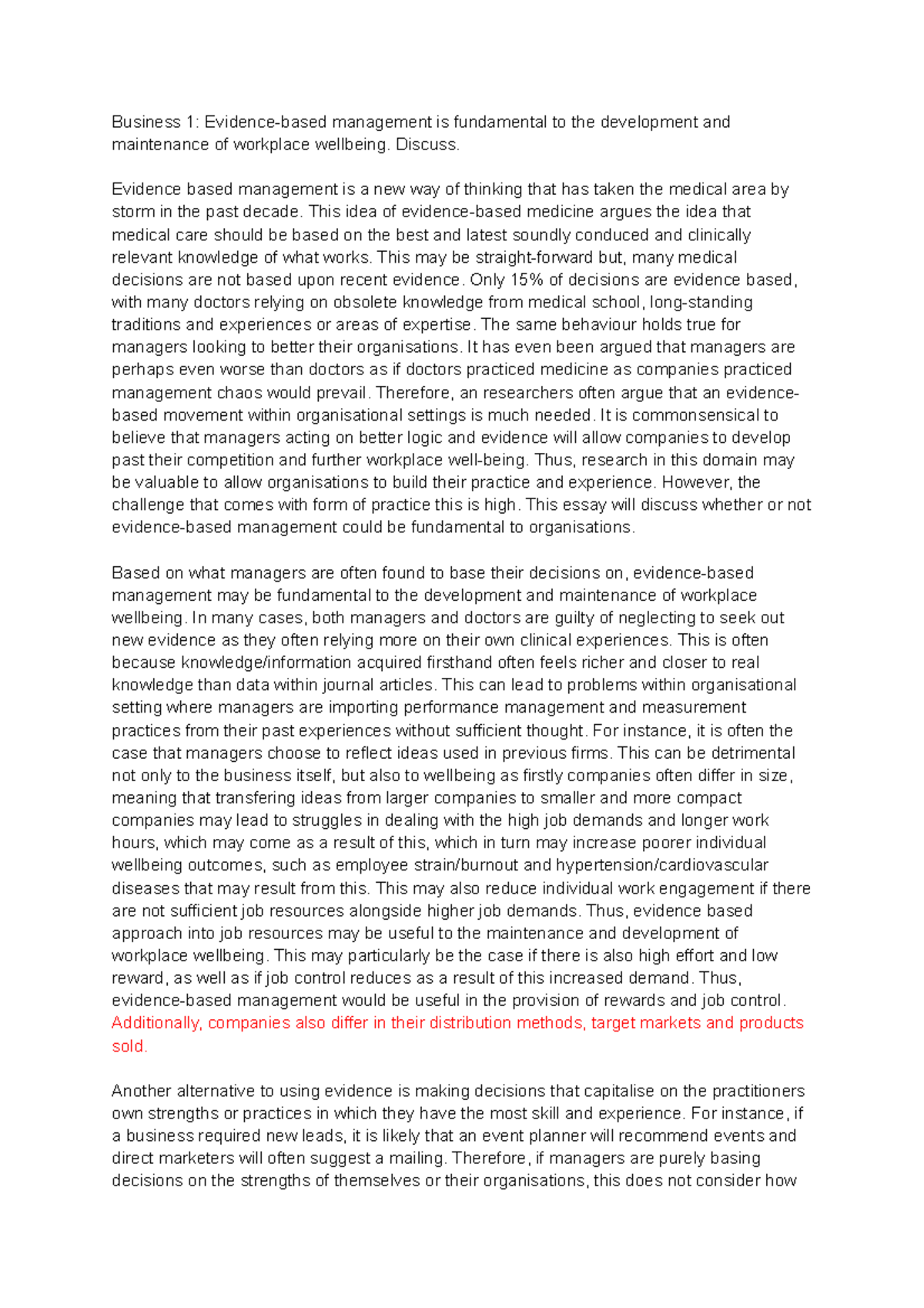 evidence based management - Business 1: Evidence-based management is ...