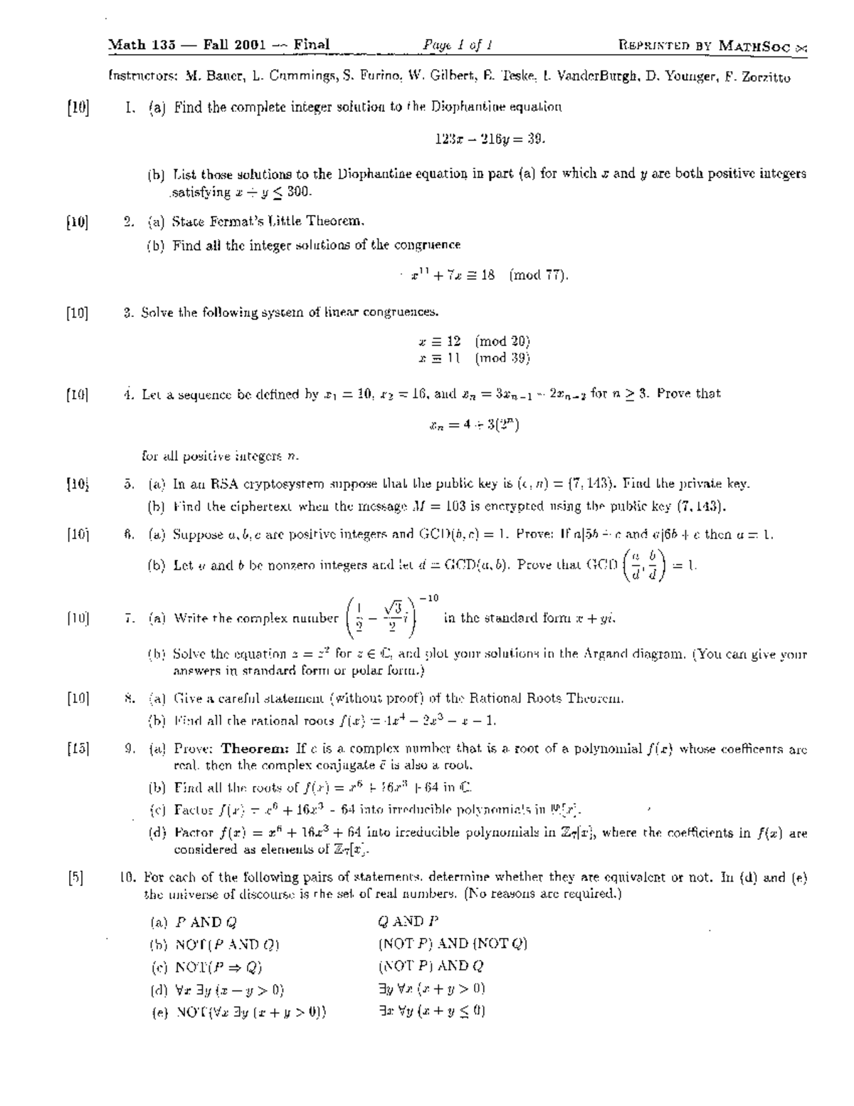 University of Waterloo Math135 Final Exam 2001 Fall - Math 135 - Studocu