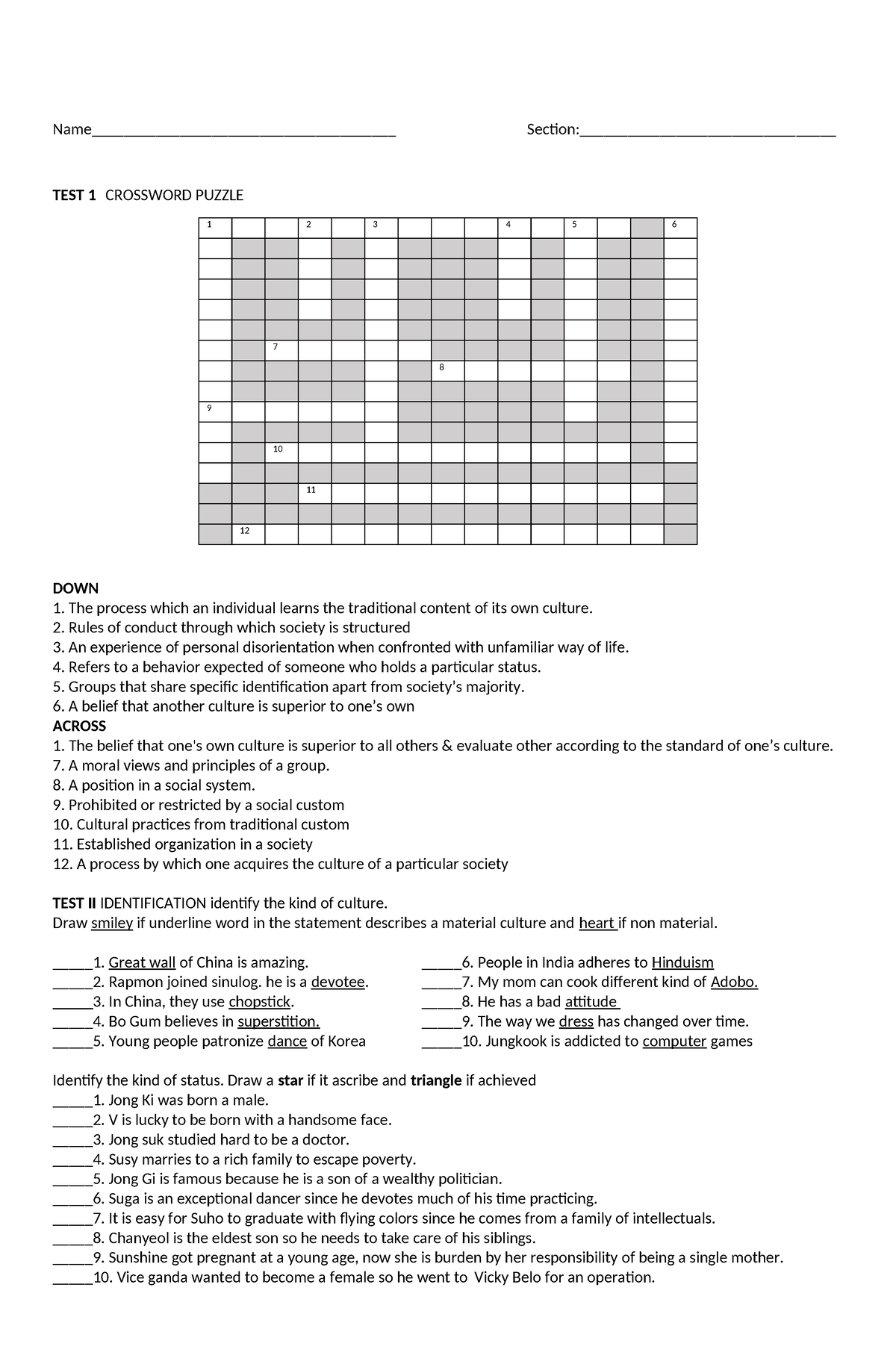 Worksheet 1 EDUC 9 - practice activities for students - Name