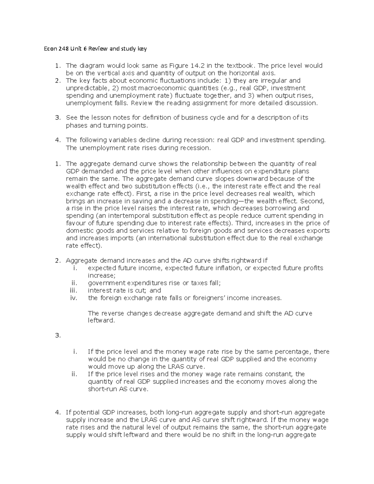 Econ 248 Unit 6 Review and study key - Econ 248 Unit 6 Review and study ...