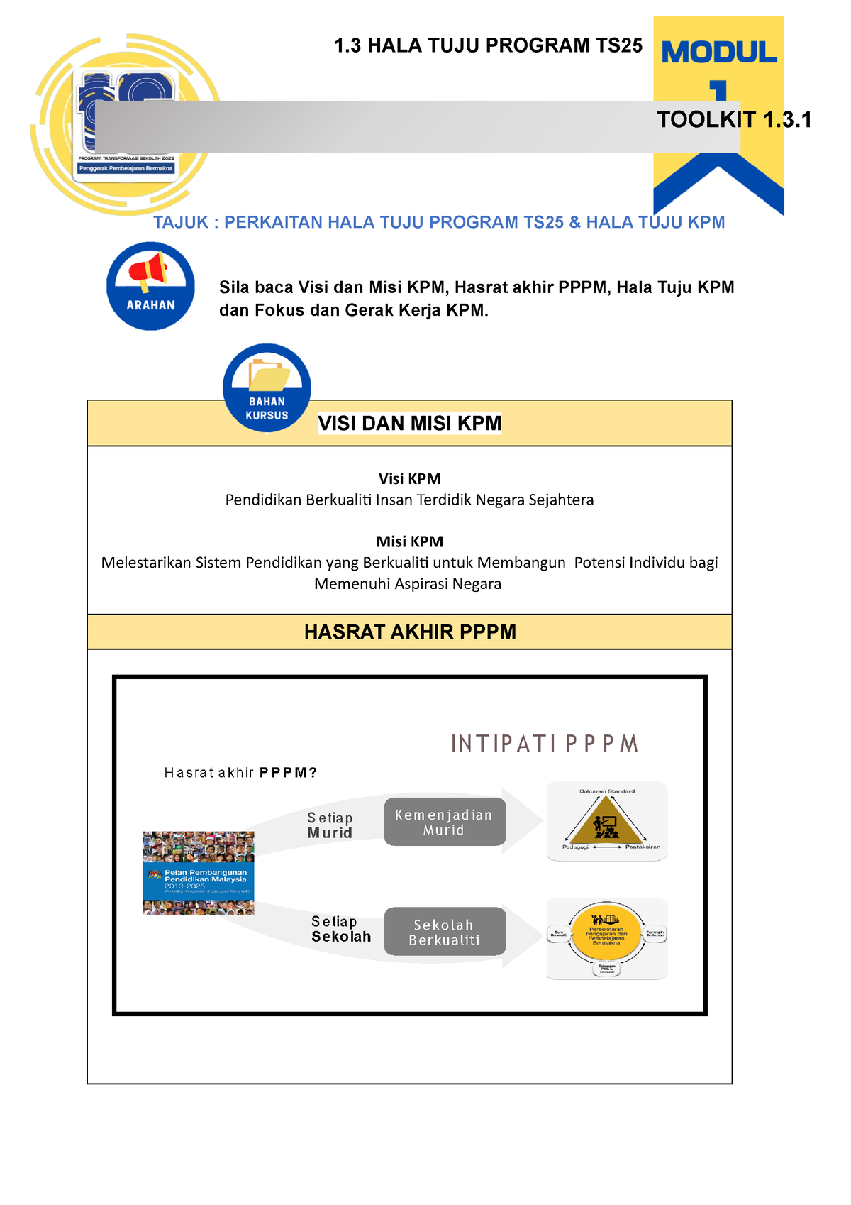 1.3.1 Perkaitan HALA TUJU Program TS25 Vs HALA TUJU KPM - Sila Baca ...