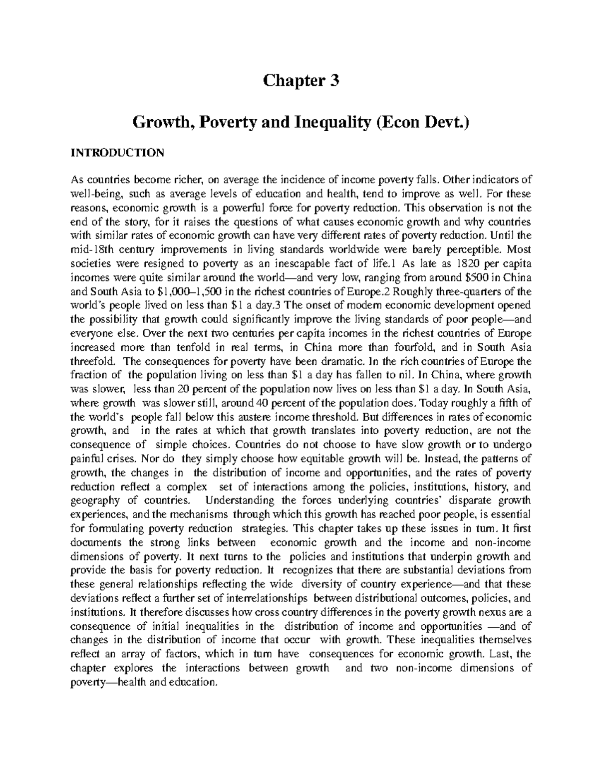 ECON Development 3A - Chapter 3 Growth, Poverty and Inequality (Econ ...