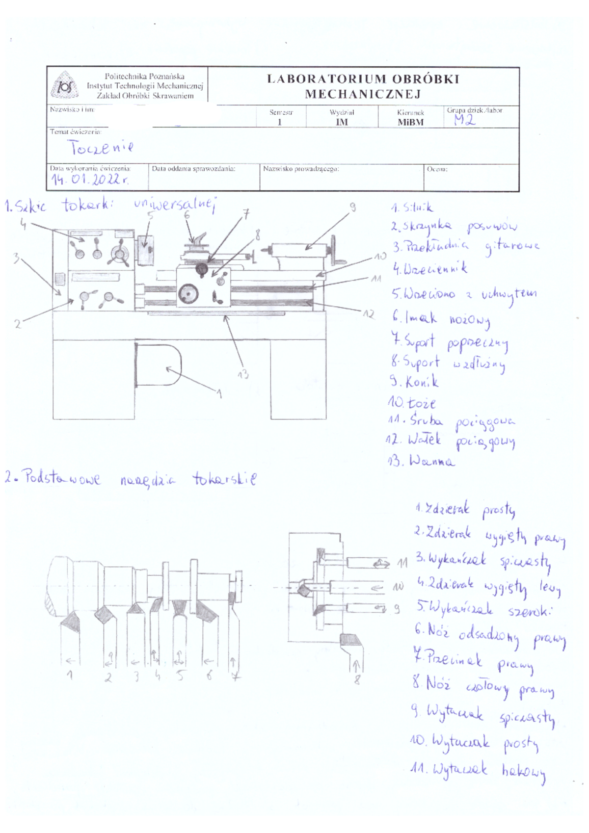 2. Sprawozdanie Toczenie - Laboratorium Obróbki Mechanicznej - Studocu