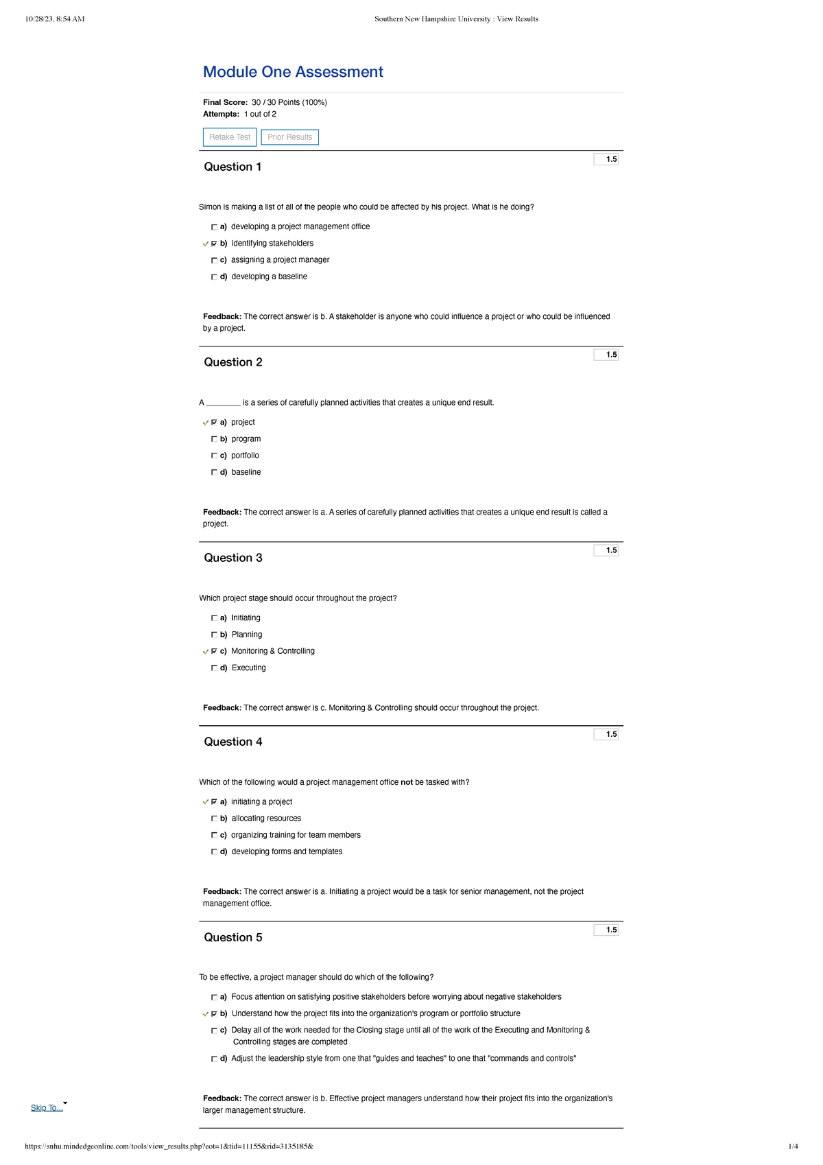 1-2 Assessment - 1-3 - 1. 1. 1. 1. 1. Module One Assessment Final Score ...