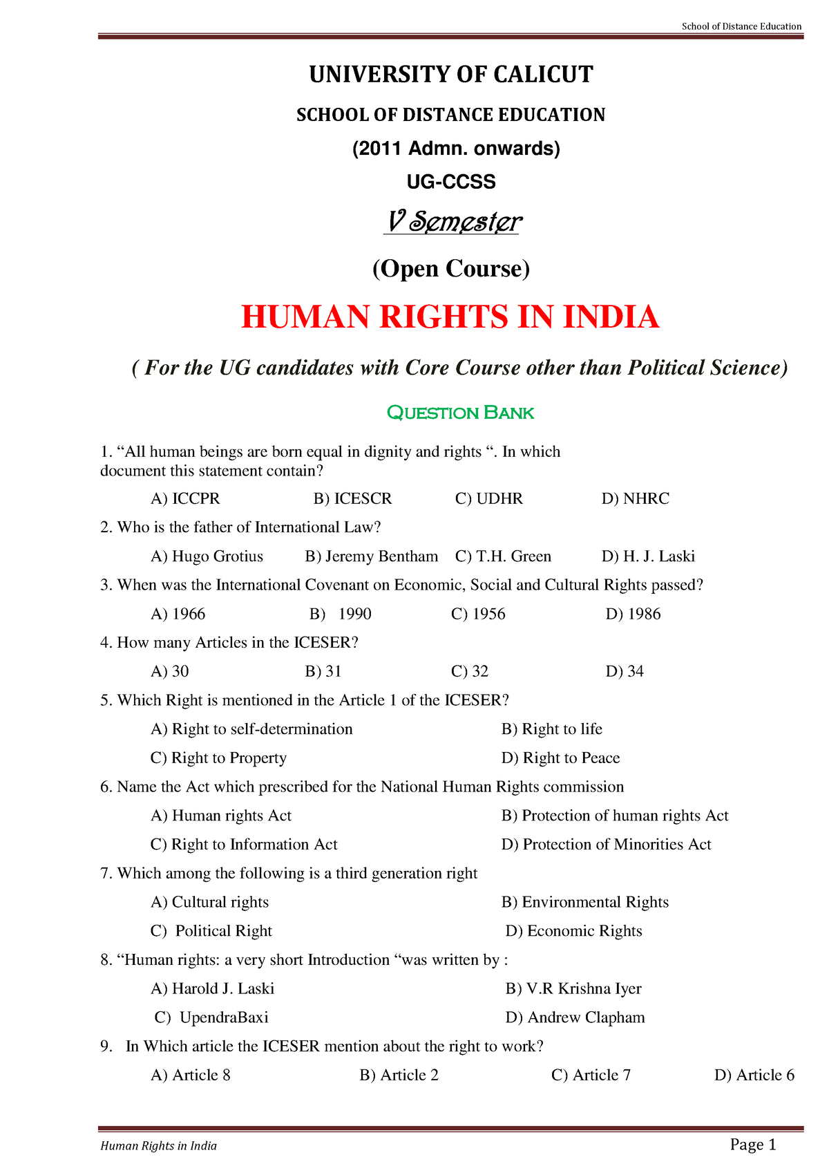 qb-vsem-open-human-rights-in-india-university-of-calicut-school-of