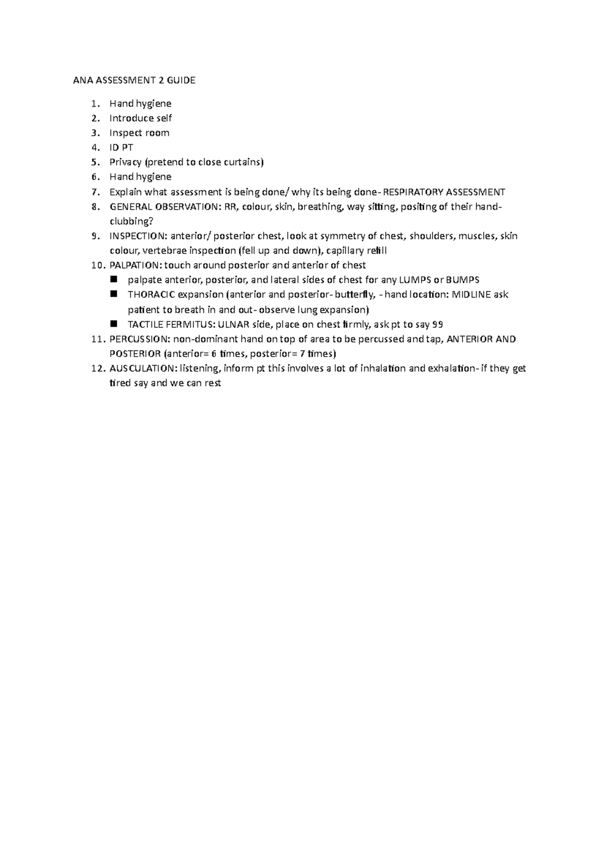 ANA Assessment 2 Guide - ANA ASSESSMENT 2 GUIDE Hand hygiene Introduce ...