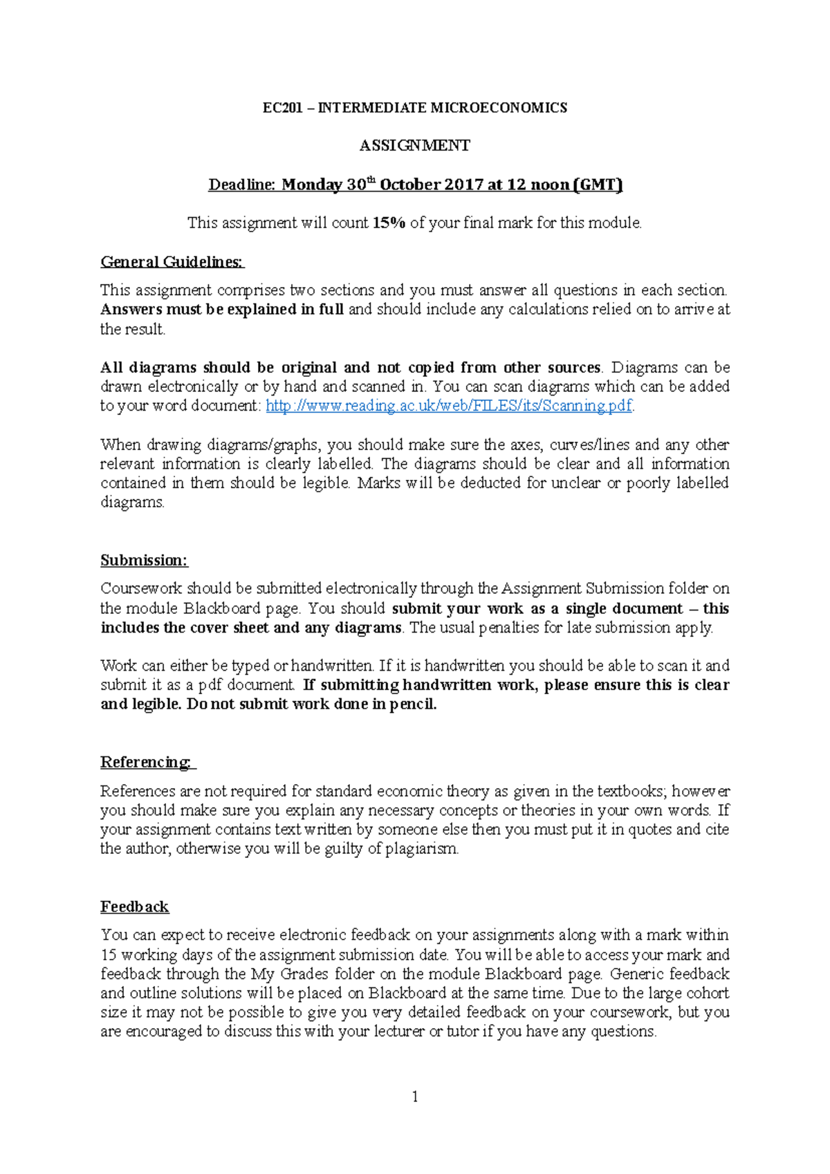 EC201 Assignment - EC201 – INTERMEDIATE MICROECONOMICS ASSIGNMENT ...