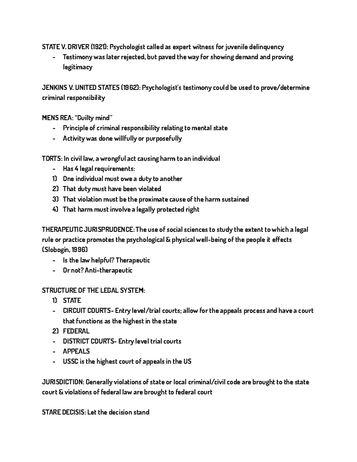 WEEK 1 Notes Legal Psych STATE V. DRIVER (1921) Psychologist called