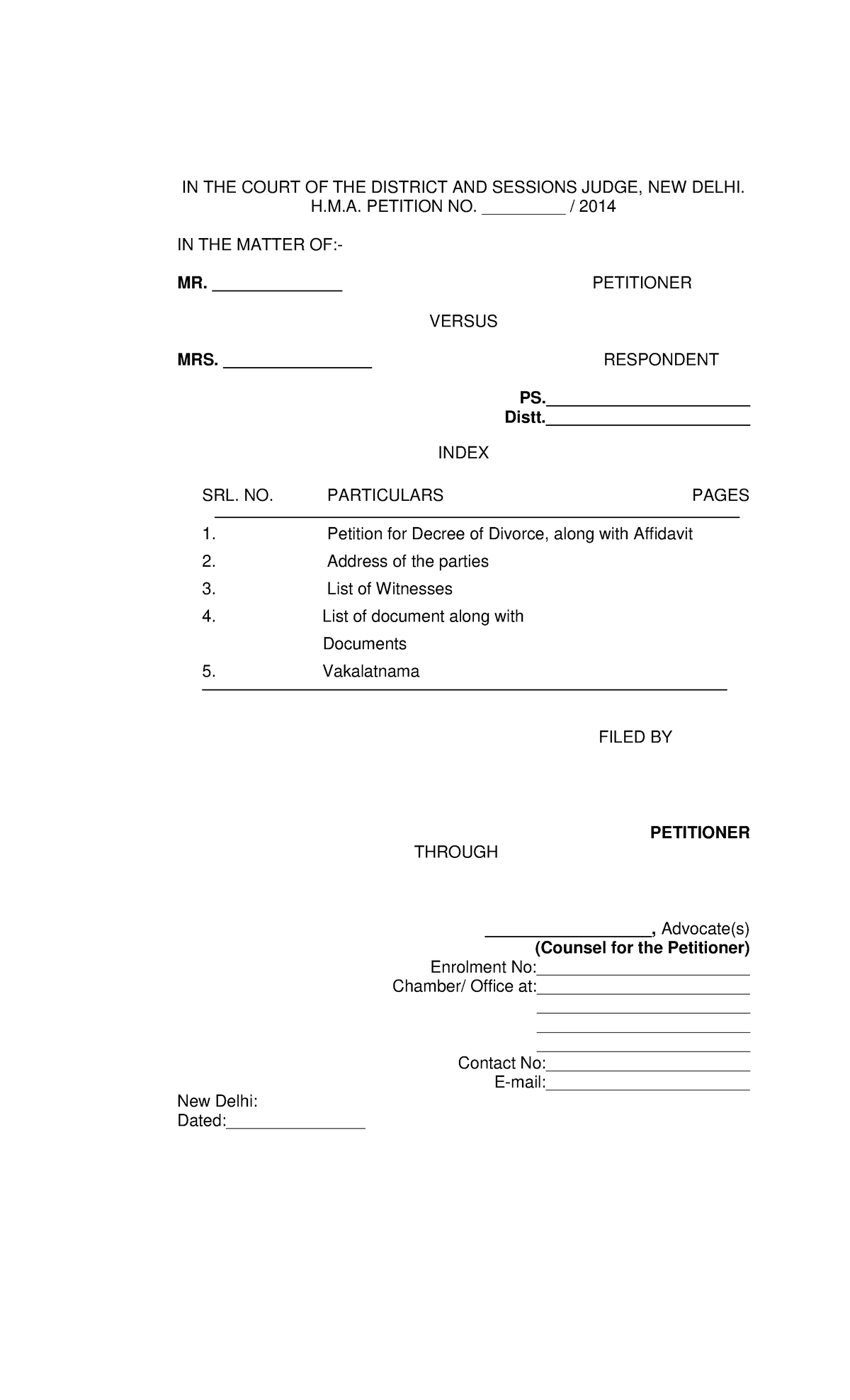 Divorce Petition Under Hindu Marriage Act 1955 Filed By Husband 1 IN 