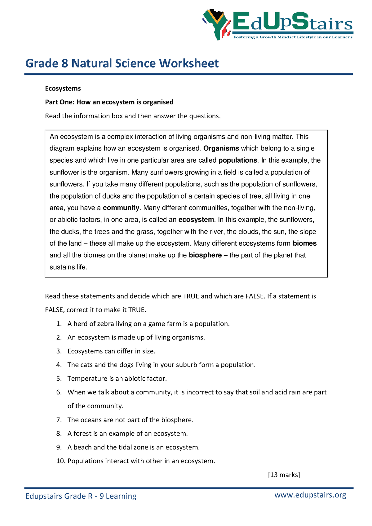 Ecosystems   Grade 8 Natural Science Worksheet Edupstairs Grade R   9