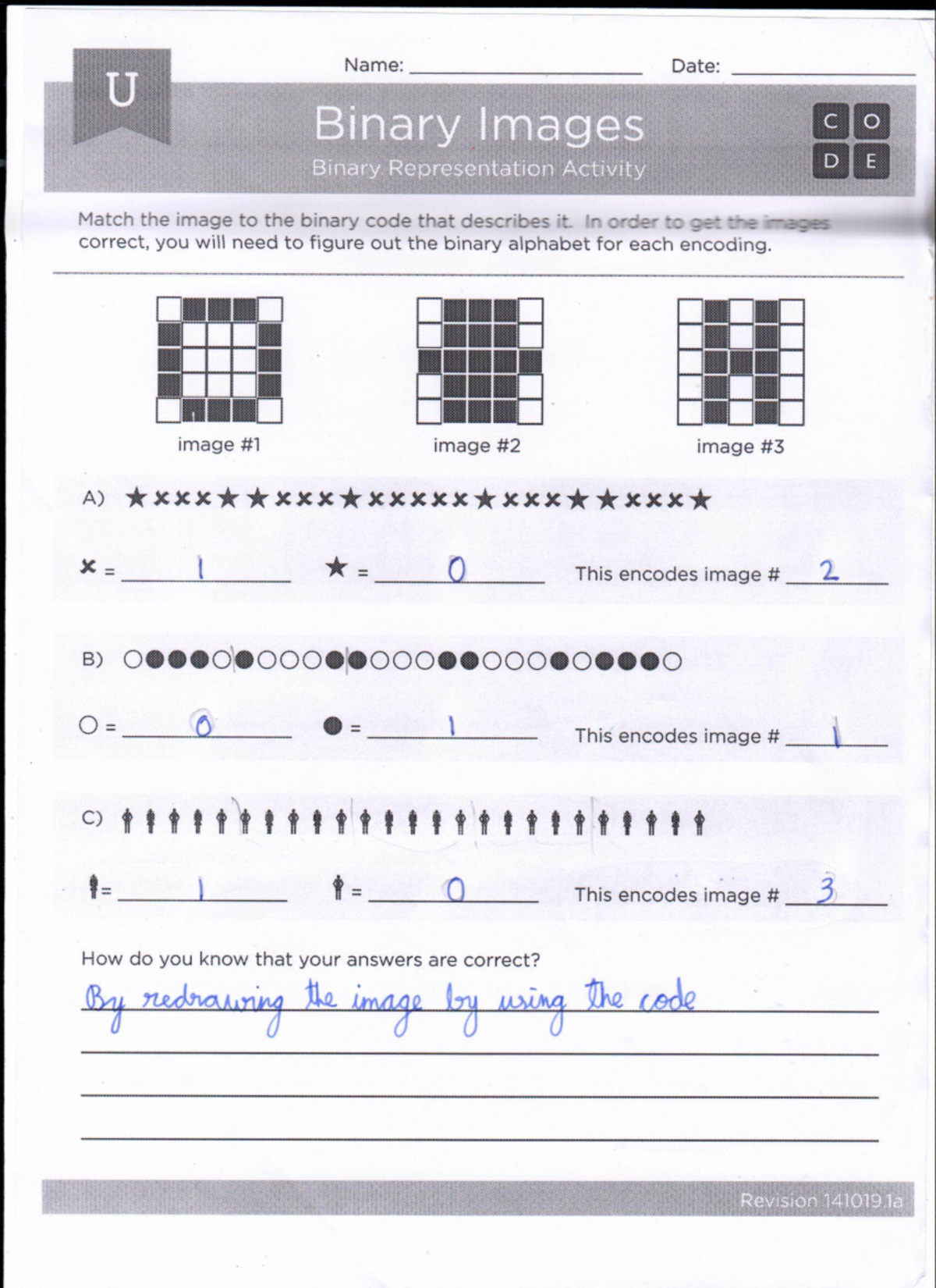 Binary images activity - E-66 - Name: Date: U Binary Images CO Binary ...