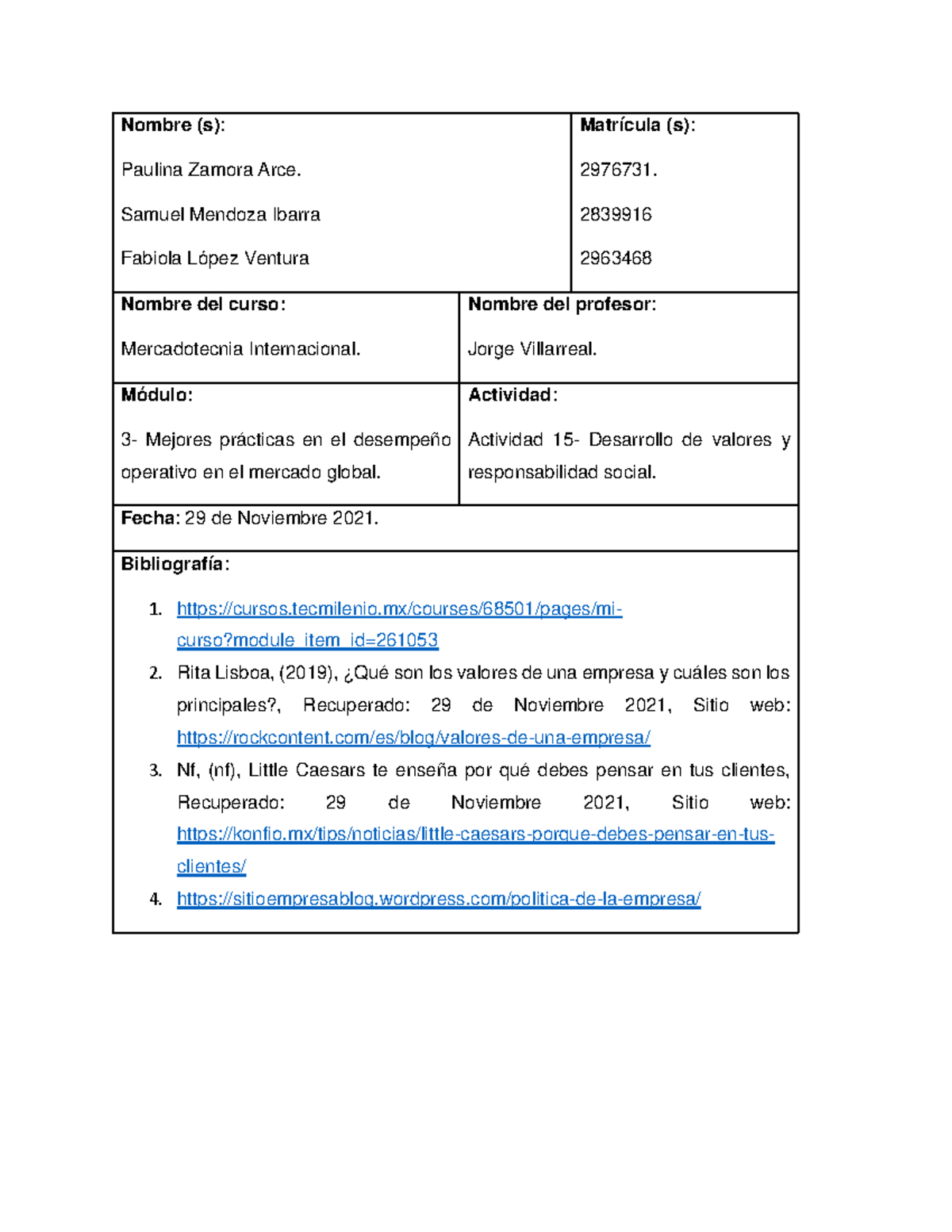 ACT 15 MI - Completa - Nombre (s) : Paulina Zamora Arce. Samuel Mendoza ...