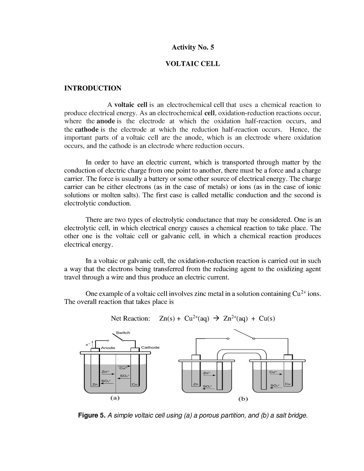 Activity 5 - Voltaic Cell - Activity No. 5 VOLTAIC CELL INTRODUCTION A ...